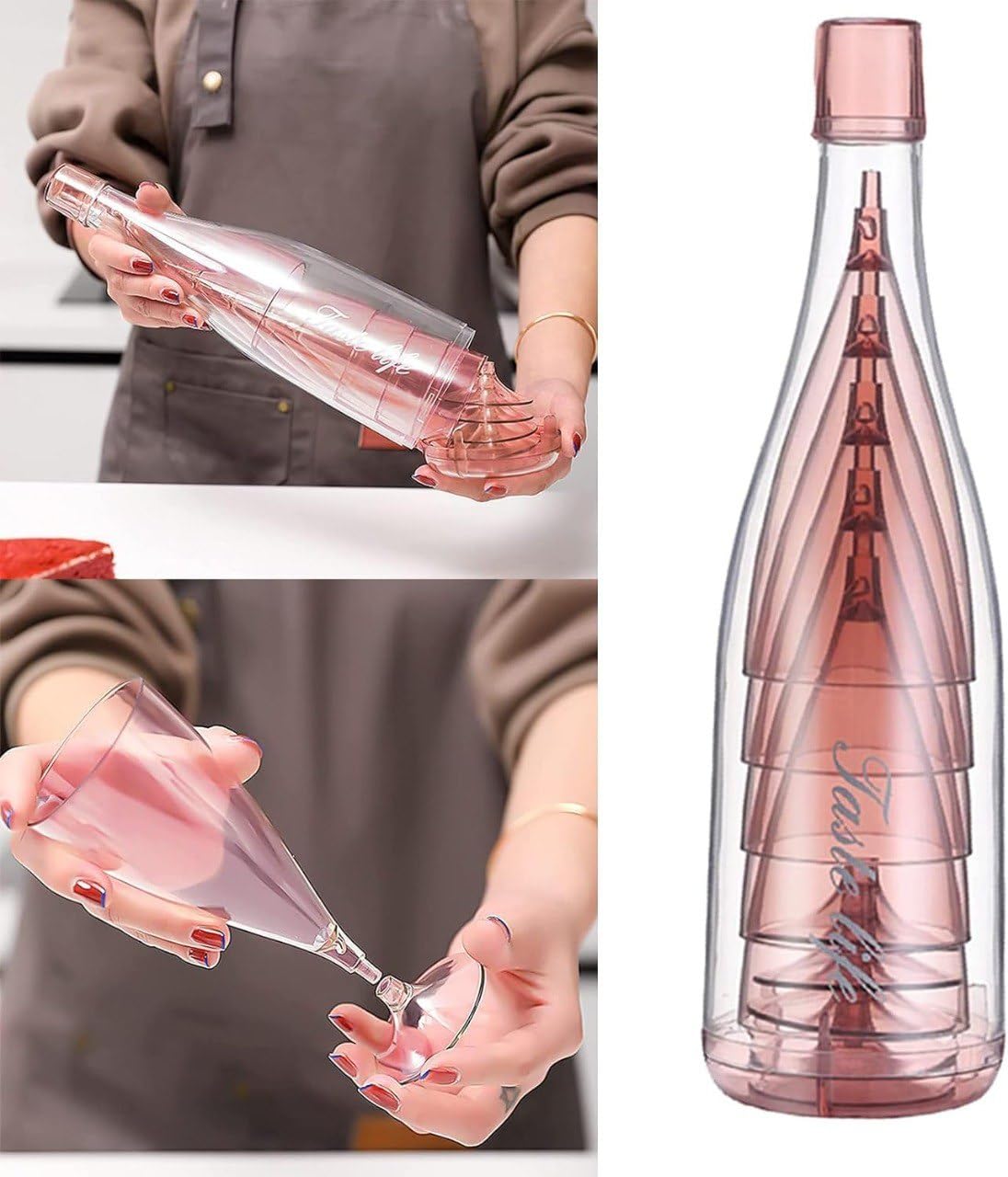 Set of 5 Creative Plastic Beer Drink Juice Glass| Reusable with Bottle Container| Suitable for Outdoor Camping Travel Wedding Beach Party Tools| Champagne Flute Gift Set |Travel Wine Glass Set