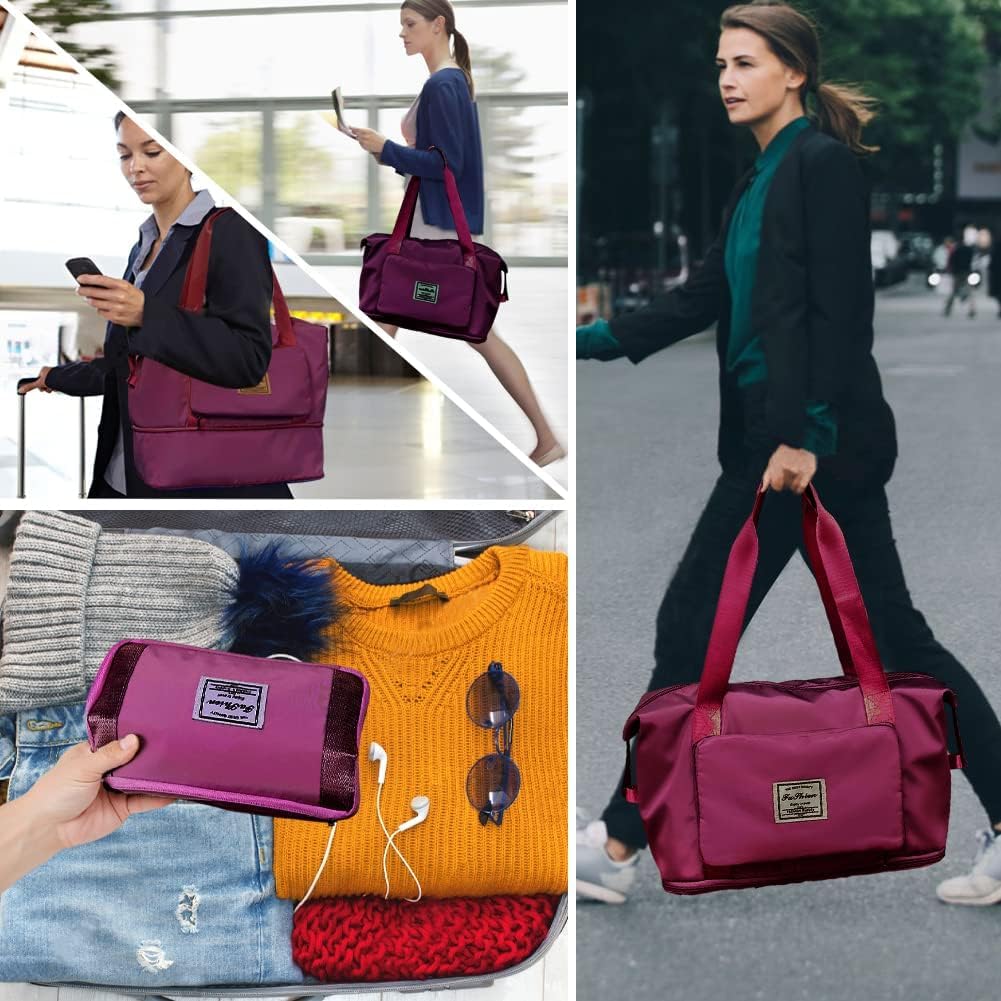 Oxford Fabric Large Capacity Travel Bag, Foldable Travel Bag, Expandable Travel Duffel Bag, Collapsible Waterproof Large Capacity Travel Handbag, Overnight Bag For Women