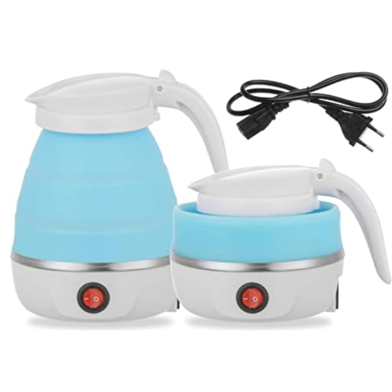 Travel Foldable Fast Boiling Portable Electric Kettle - Silicone Food Grade Boil Dry Protection 220V -600ML for Most Travel and Home & Office Use