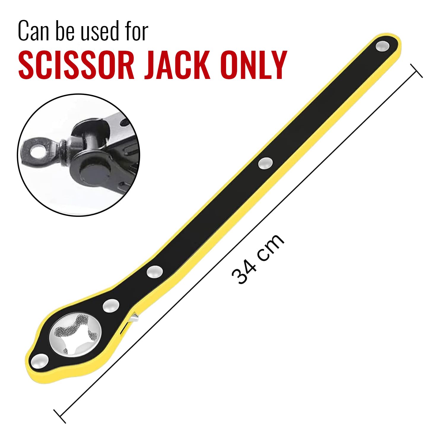 360° Swivel Ratchet Wrench for Scissor Jack | Labor-Saving Car Jack Handle Tool with Reversible Knob & Long Grip