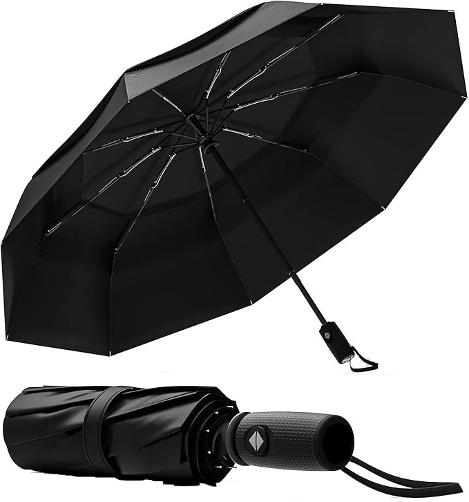 Portable Auto Travel Umbrella - Windproof for Rain, Strong for Wind, Auto Open/Close Button
