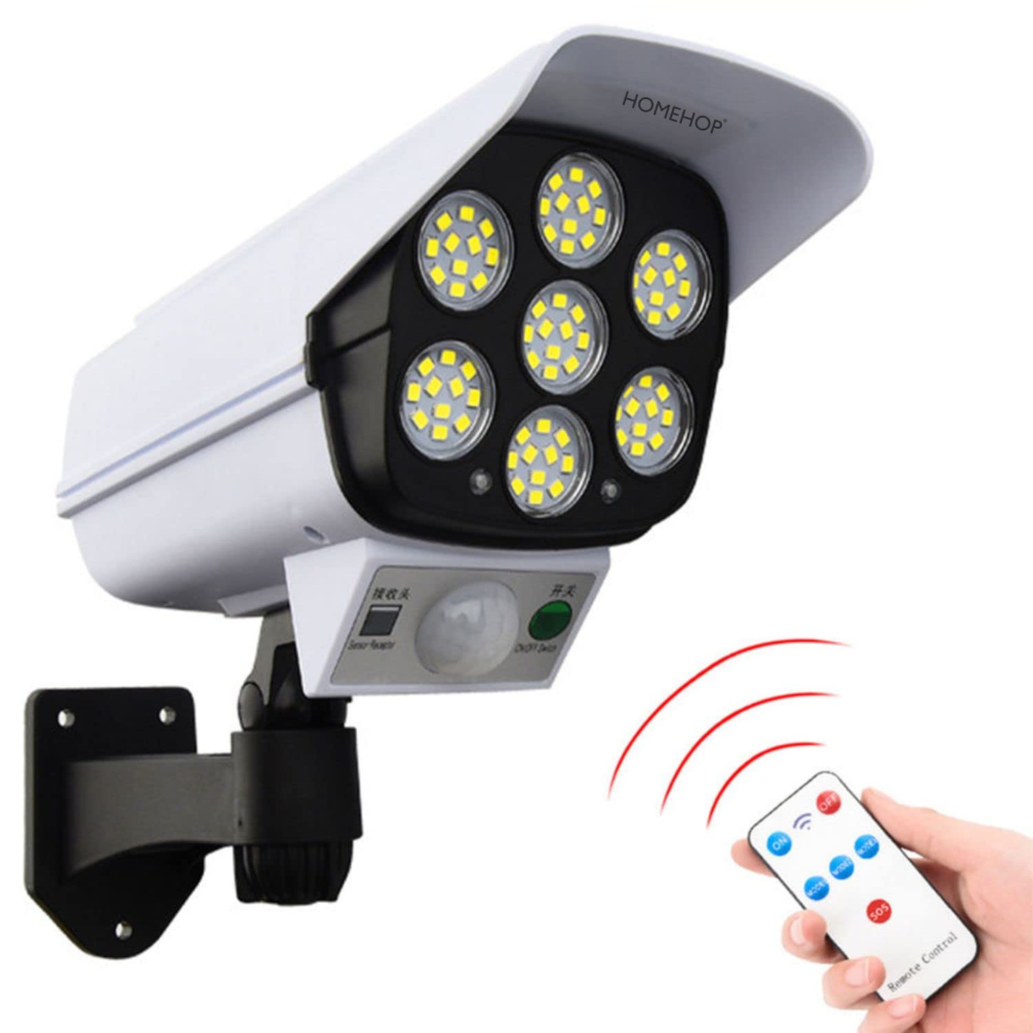 Solar Motion Sensor Sun-Powered Light with Remote | Security Camera Style Outdoor LED Light