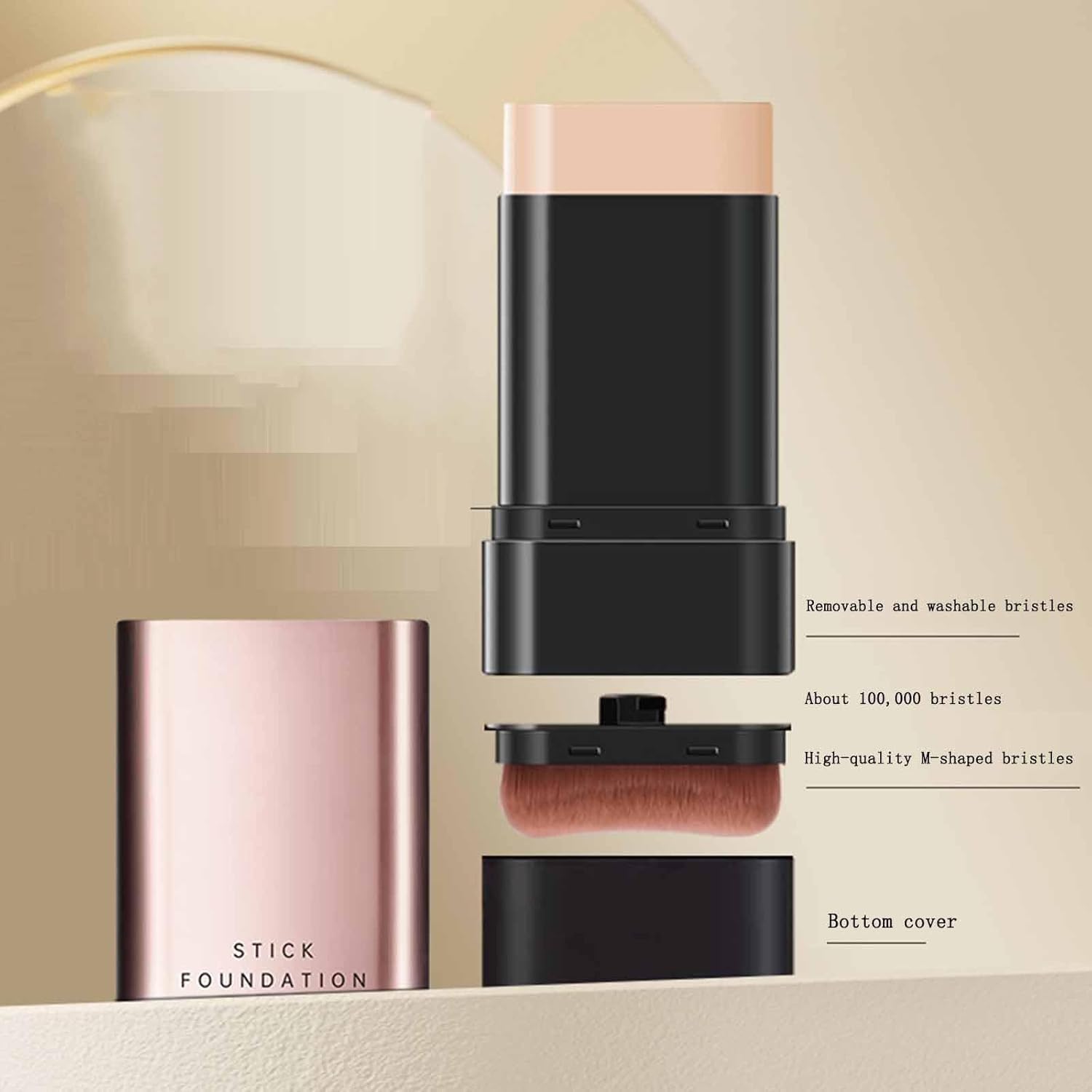 2 in 1 Luxury Anti-Wrinkle Foundation Stick, Long-Lasting Double Head Foundation Make Up Stick with Brush, (Natural, 1 PCS)