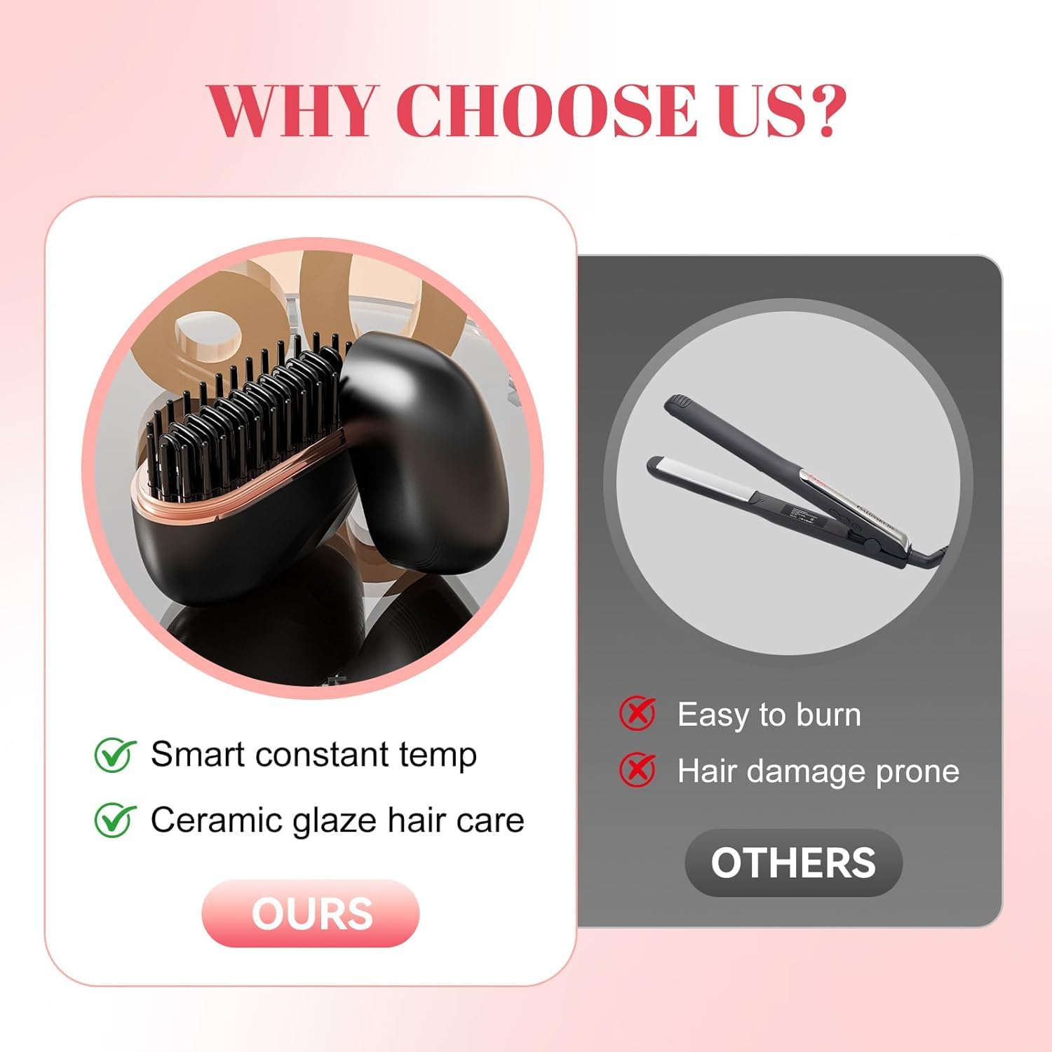 Mini Cordless Hair Straightener Brush