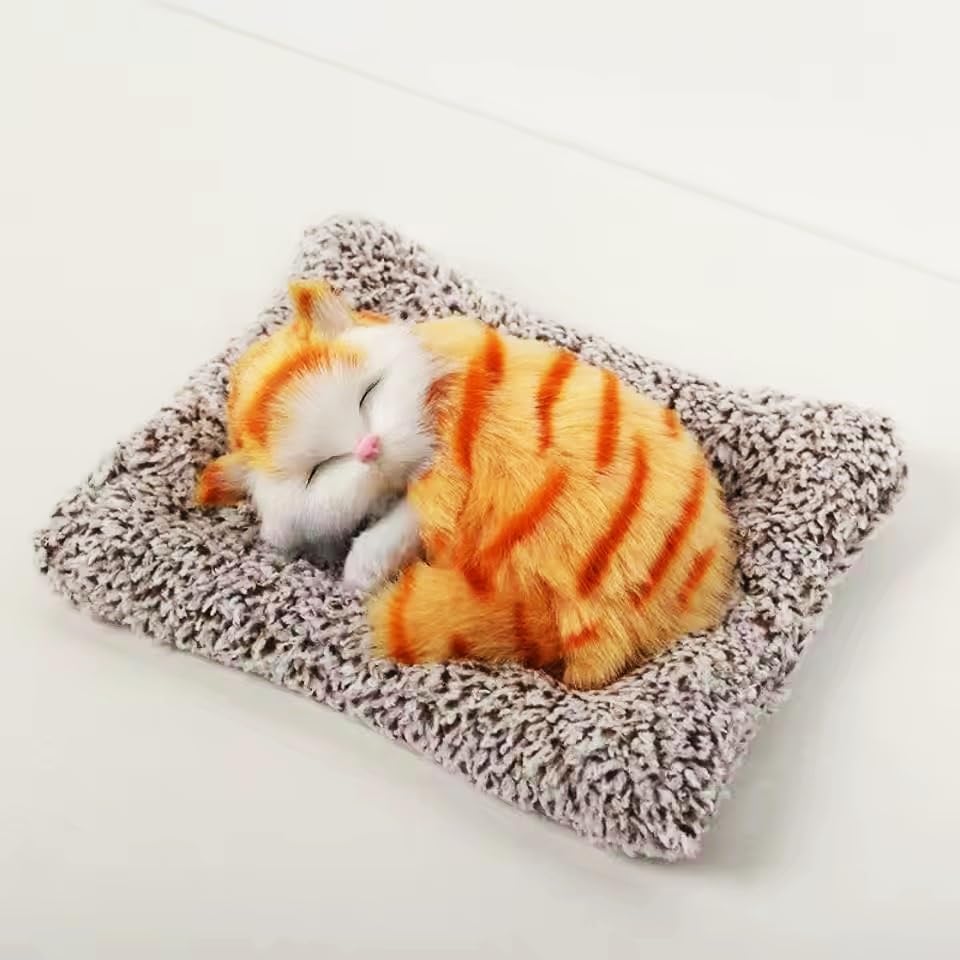 Cute Sleeping Cat Plush Toy with Meow Sound, Gift for Kids Car Dashboard Accessories
