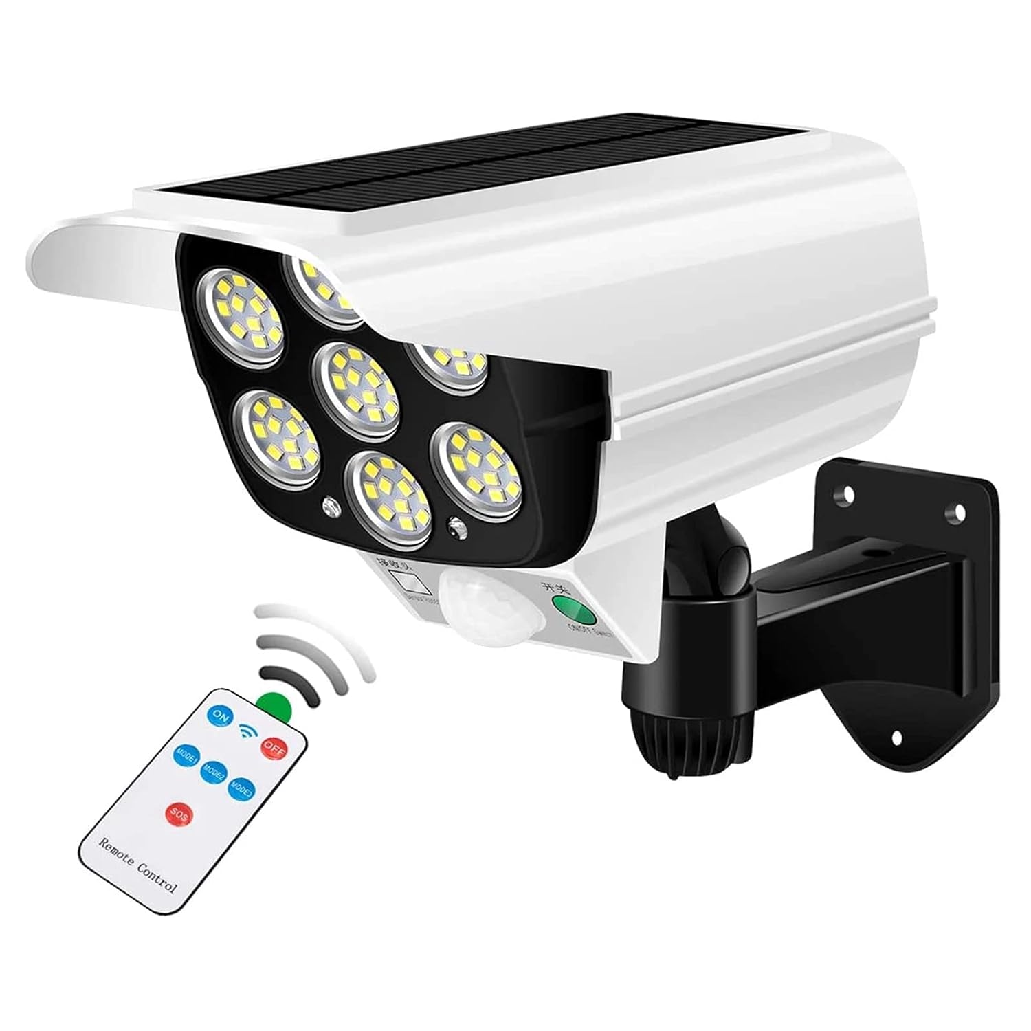 Solar Motion Sensor Sun-Powered Light with Remote | Security Camera Style Outdoor LED Light