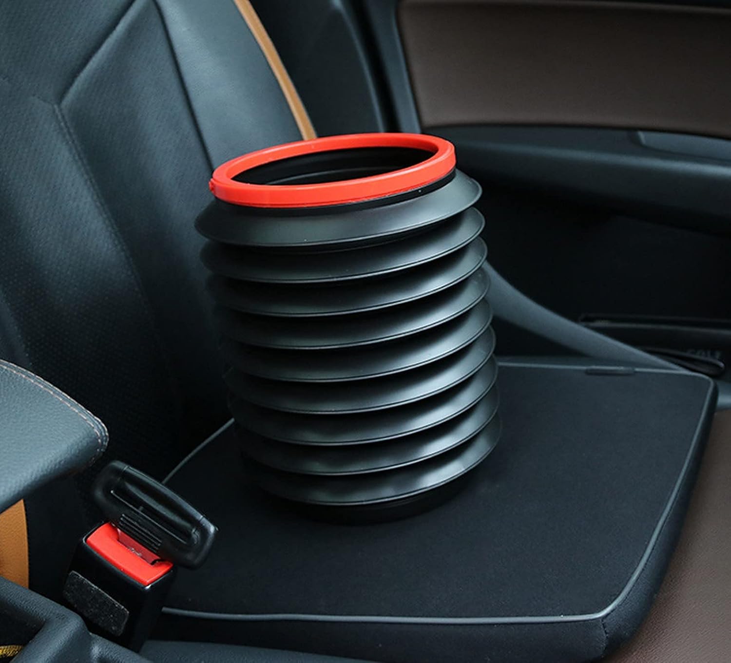 wolpin Polypropylene Mini Car Manual-Lift Trash Bin Can Holder Dustbin Foldable Retractable - Black (L 24 X W 18.8 Cms)