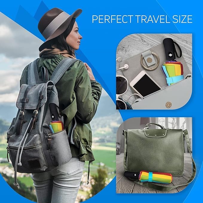 Rainbow Umbrella 3 Fold | Auto Open & Close | Wind & Rain Resistant Travel Umbrella