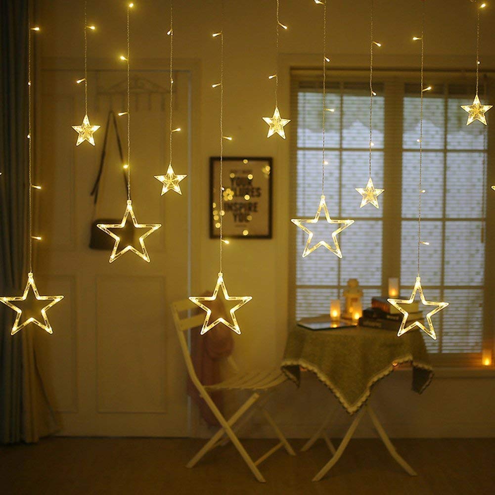 10 Stars Curtain Fairy String 108 Led 5 Big Star 5 Small Star Light with 8 Flashing Modes