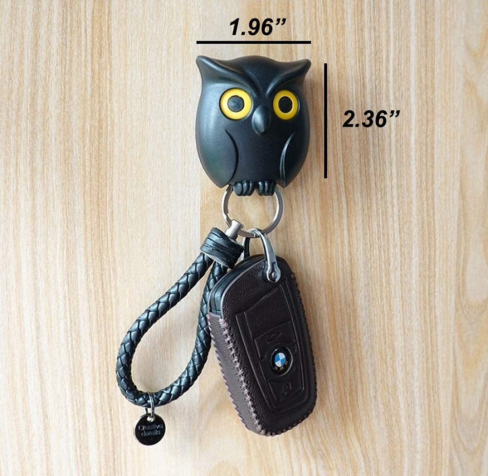 Magnetic Owl Key Holder Set, Cute Night Owl Keyring with Automatic Open Close Eyes, Black and White (Black & White)