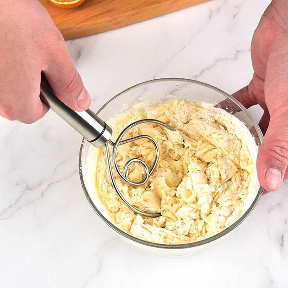 Dough Whisk, Premium Stainless Steel Dutch Whisk, Dough Hand Mixer Artisan Blender For Egg, Bread, Cake, Pastry, Pizza Dough - Perfect Baking Tools, Whisking, Tirring Kitchen Tools (2 Pc)