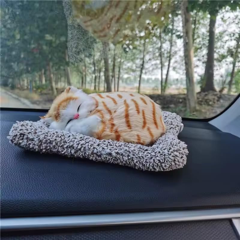 Cute Sleeping Cat Plush Toy with Meow Sound, Gift for Kids Car Dashboard Accessories