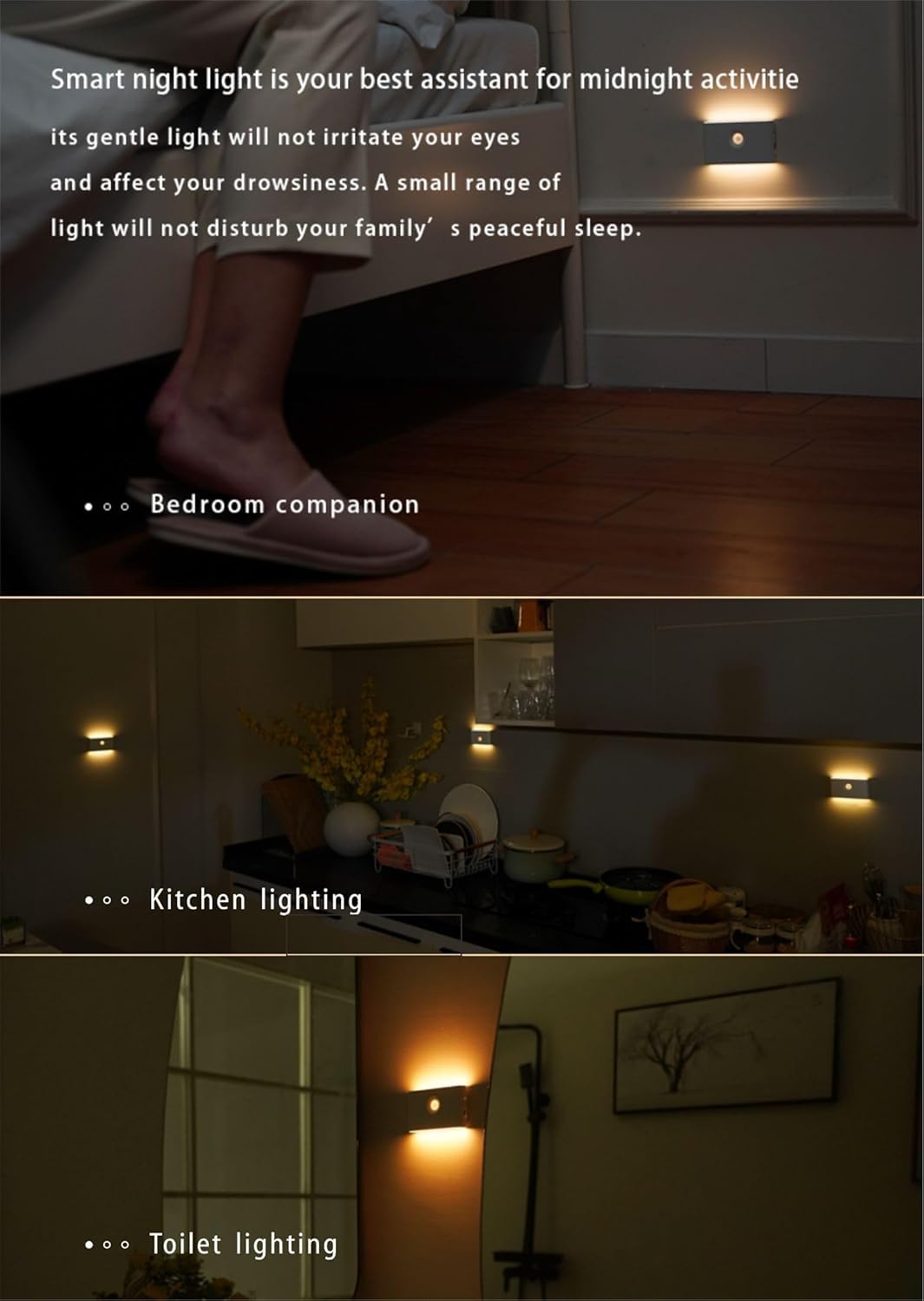 Warm White LED, Dusk to Dawn Sensor, Wireless Wall Lamp for Bedroom, Bathroom, Kitchen, Hallway, Kids Room, Closet – Stick Anywhere Nightlight Rechargeable