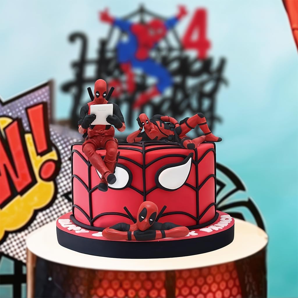 Deadpool PVC Action Figure Set – 3 Movable Joint Models for Desk, Home & Car Decor | Unique Superhero Decoration Collectibles (RED)