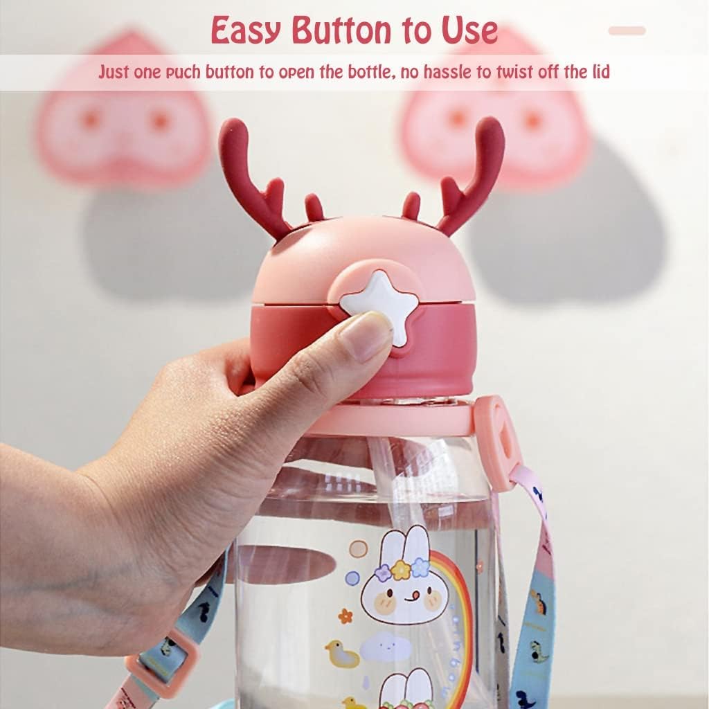 Cartoon Design Sippy Water Bottle and Shoulder Strap for Students and Children, Boy, girl