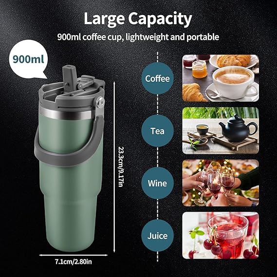 Tumbler Vacuum Mug 900 ml Stainless Steel Tumbler with Straw