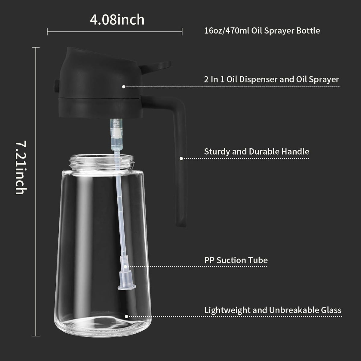 2-in-1 Spray & Pour Oil Dispenser Bottle with Handle