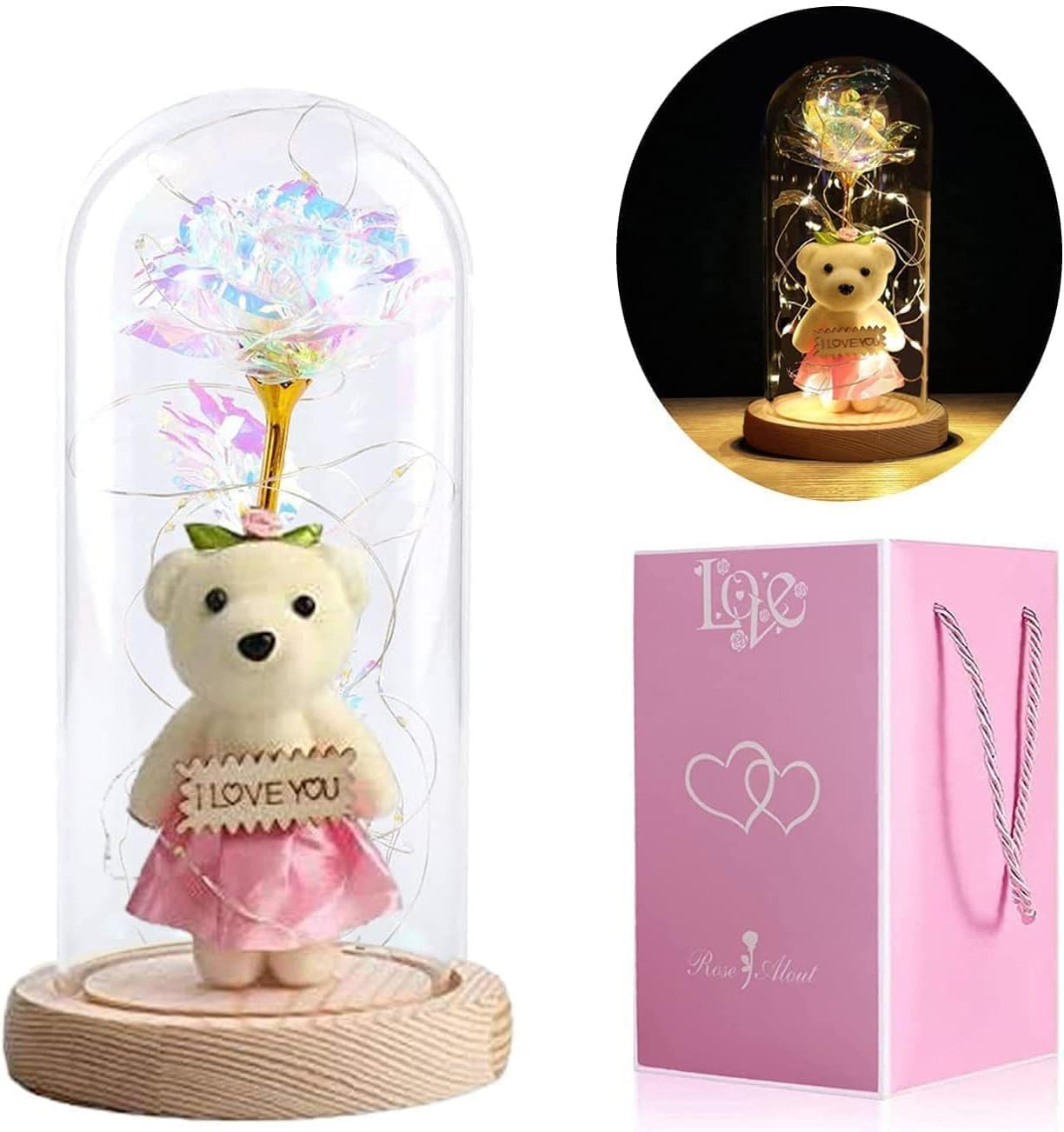 Crystal rose with teddy