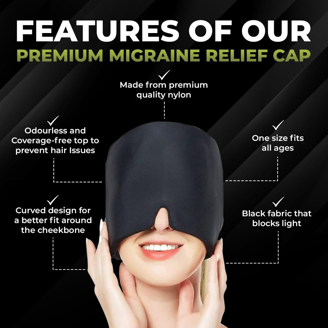 Migraine Relief Cap for Headache & Migraine Pain | Hot & Cold Therapy Cooling Gel Mask | Sinus, Stress, Tension Relief Head Wrap | Reusable Ice Pack Cap for Men & Women (Multicolor)
