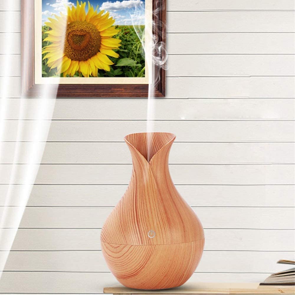 Mini Wooden Vase Pot Diffuser Cool Mist Atomization Humidifier (1 Pc) Light