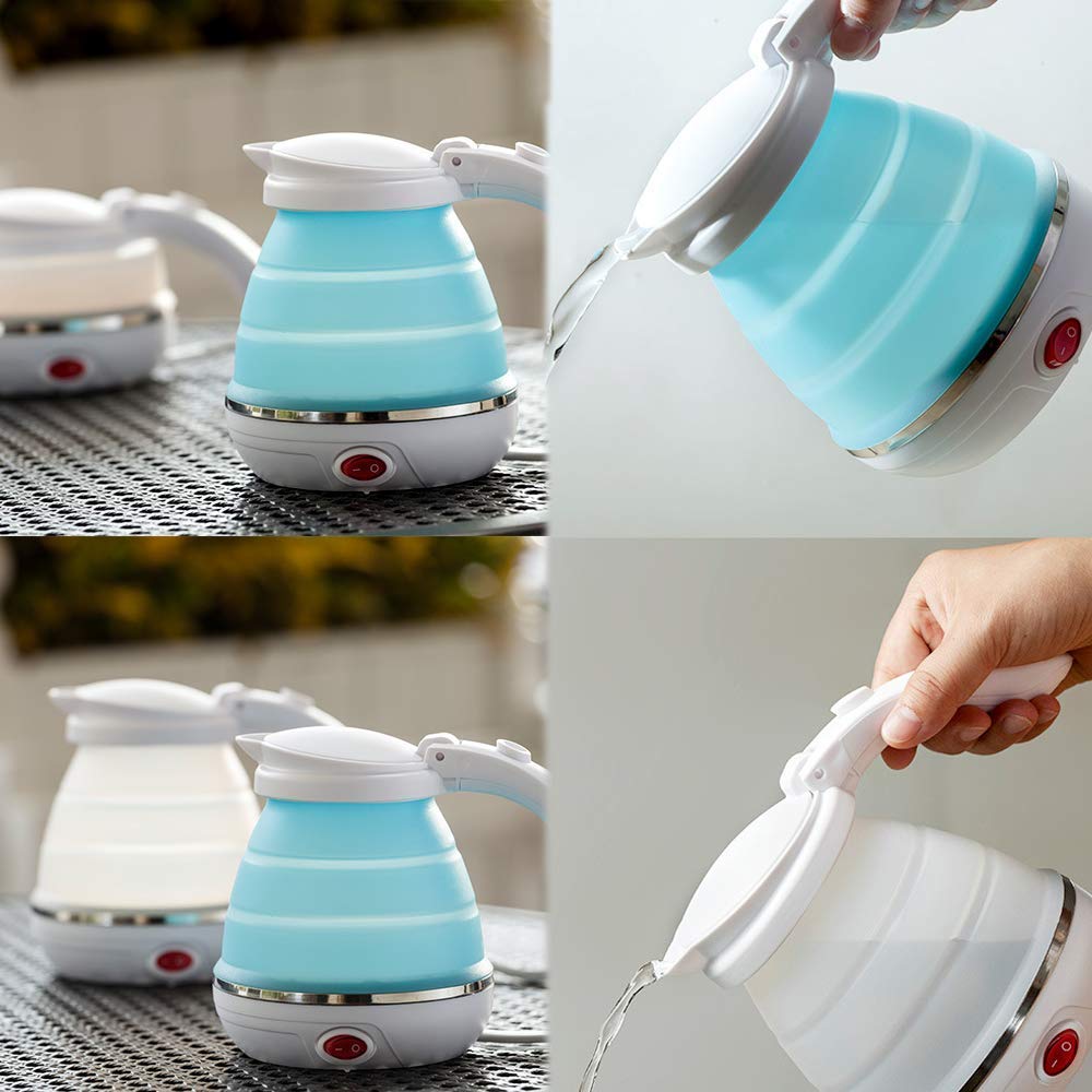 Travel Foldable Fast Boiling Portable Electric Kettle - Silicone Food Grade Boil Dry Protection 220V -600ML for Most Travel and Home & Office Use