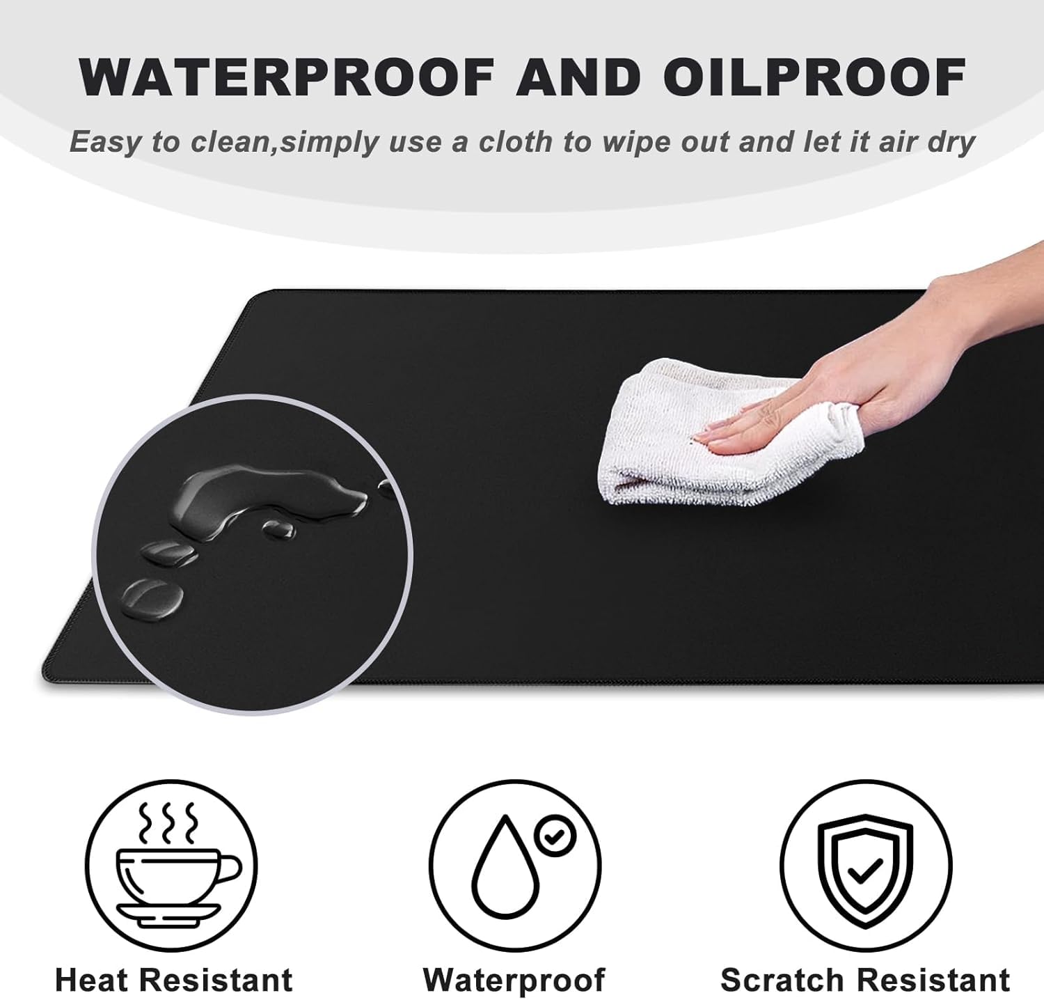 70 X 30 CM Full Desk Mouse Pad, Non-Slip Waterproof Rubber Base Desk Mat, Office Computer Desk Mat for Keyboard, Mouse (Black) (Pack of 1)