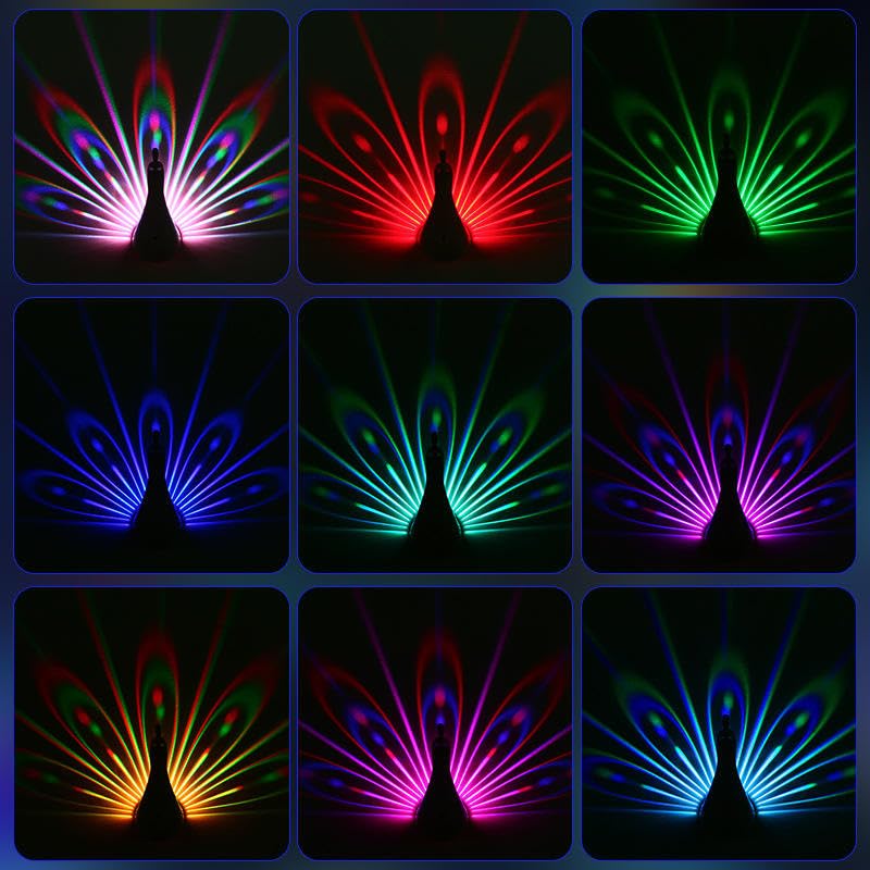Peacock Wall Light, 7 Color Peacock Lamp with Remote Control, USB Charging, White