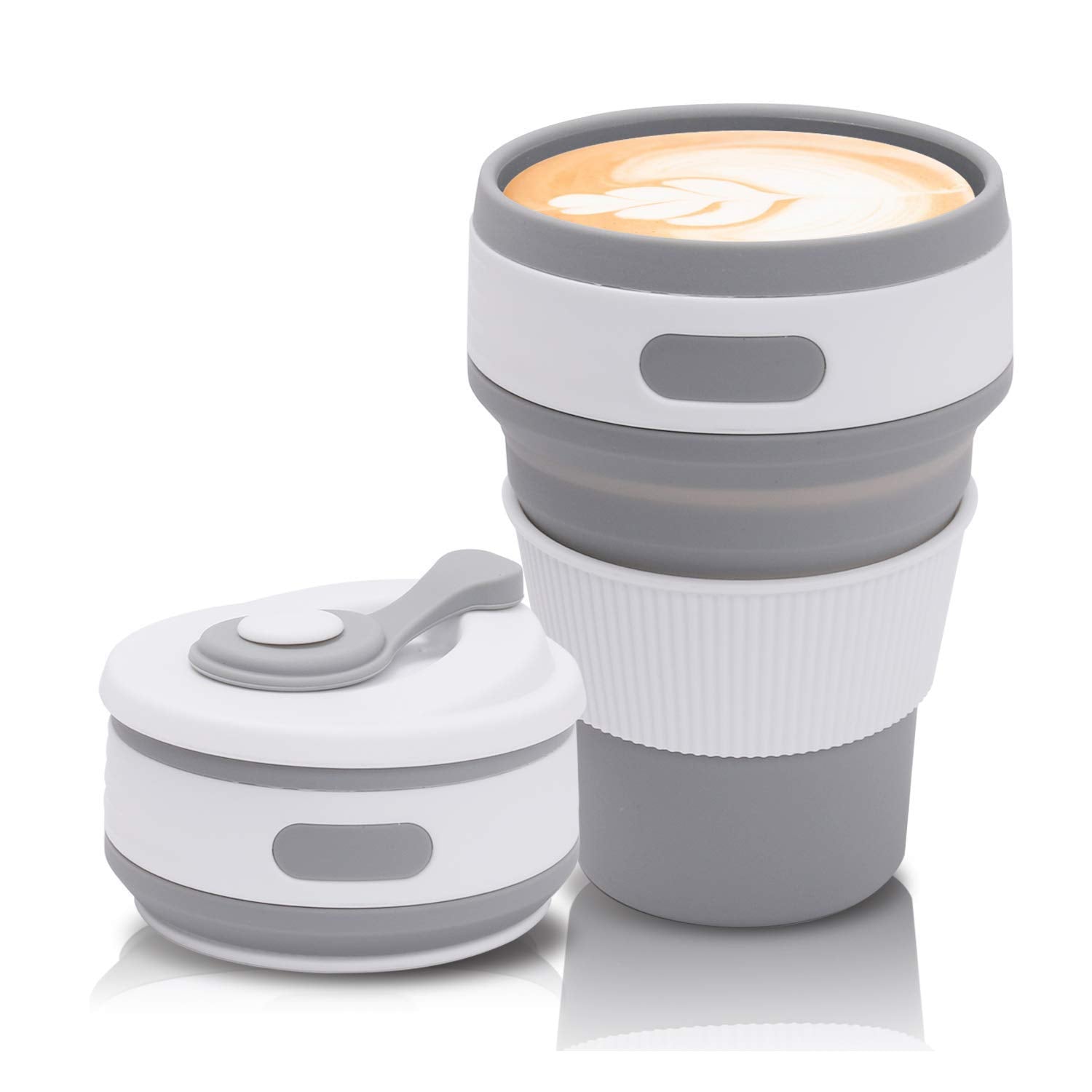 BPA Free Food Grade Silicone Collapsible Foldable Portable Tea Coffee Water Thermos Travel Mug Cup, Heat Insulated for Hot and Cold, Foldable Cup with Lid, 350ML