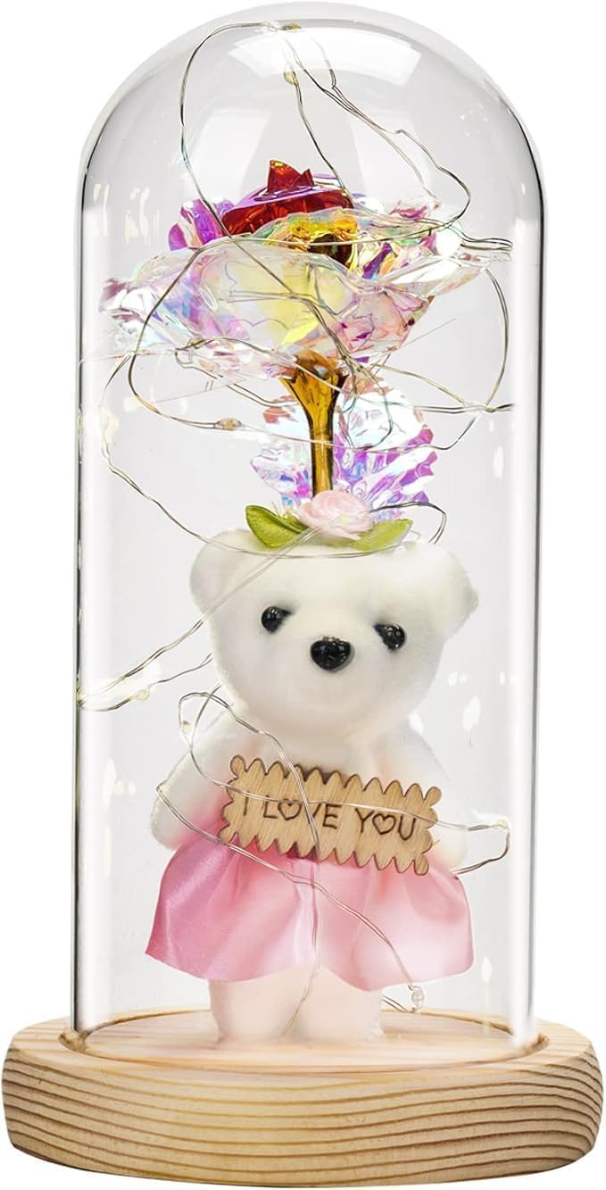 Crystal rose with teddy