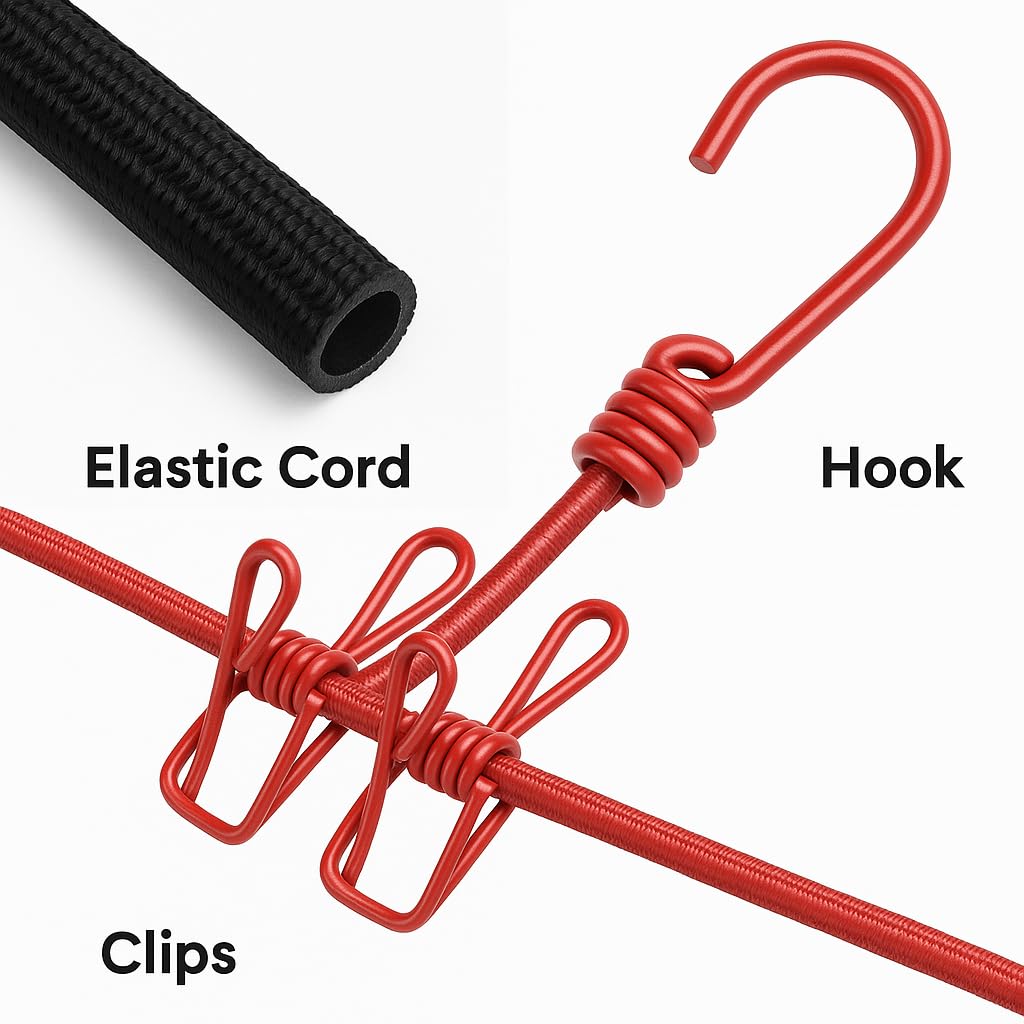 Cloth Drying Rope with 12 Clips & Hooks