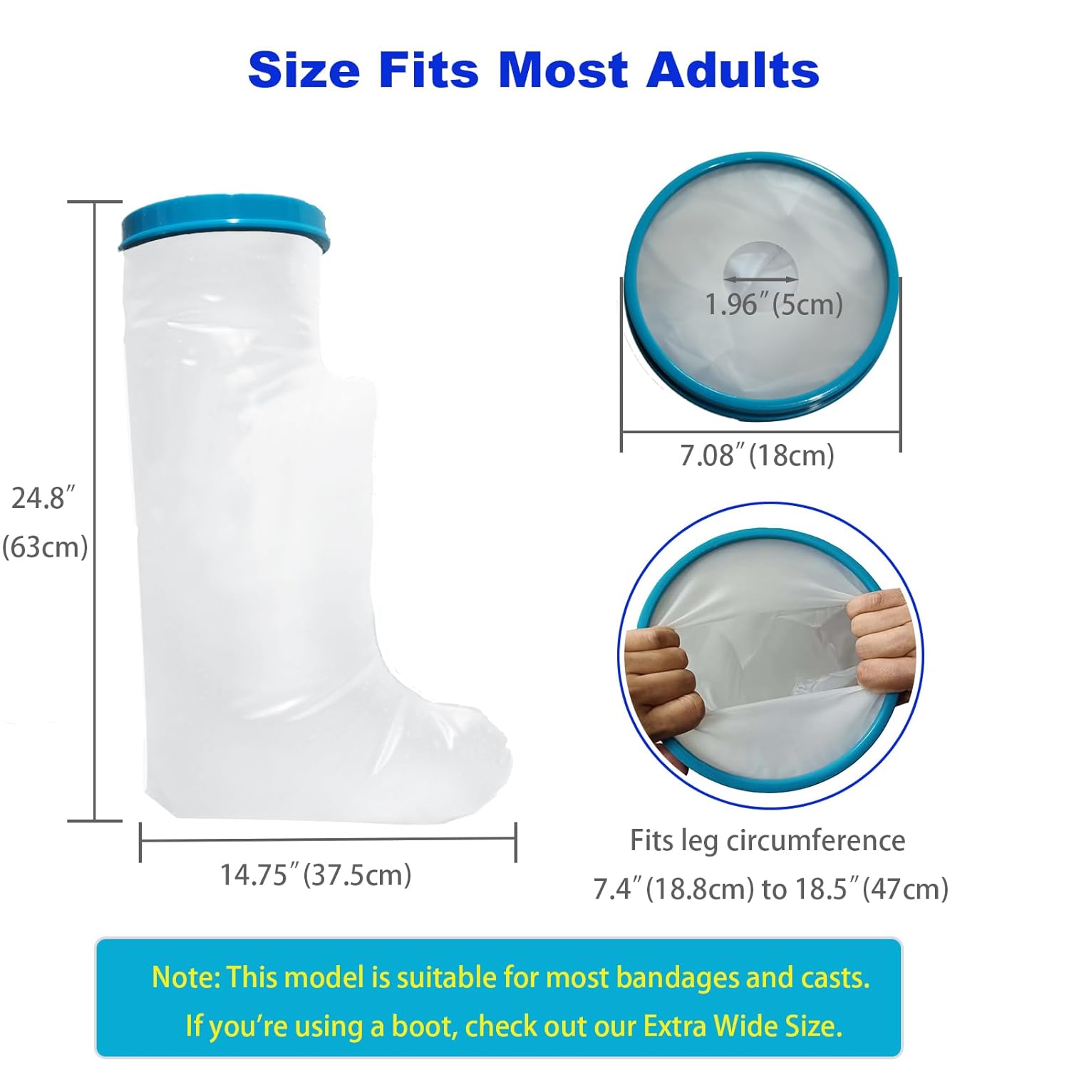 100% Waterproof Leg Cast Cover for Showering, Reusable Adult Short Leg Cast Protector, Cast Covers for Shower Leg, Cast Bag for Shower, Cast Cover for Showering Foot