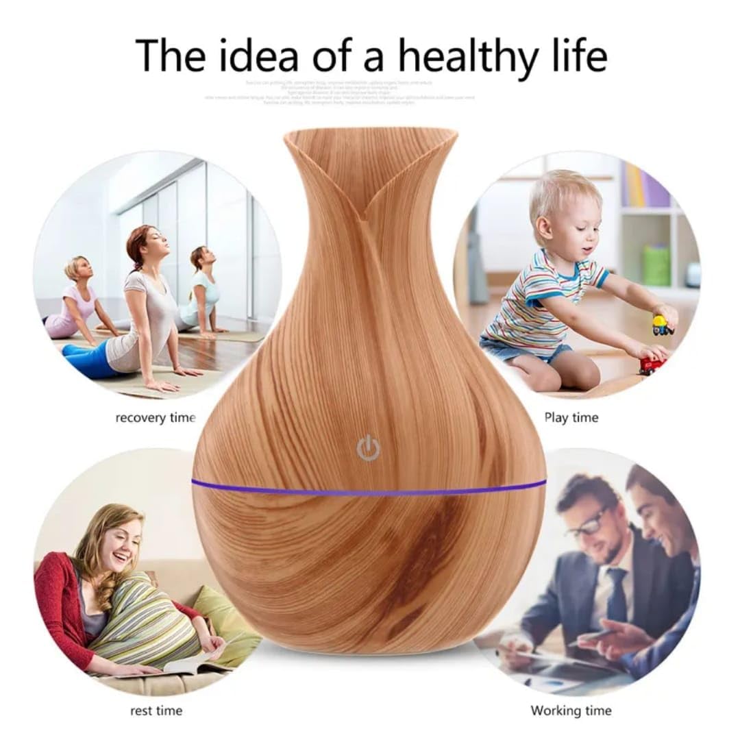 Mini Wooden Vase Pot Diffuser Cool Mist Atomization Humidifier (1 Pc) Light