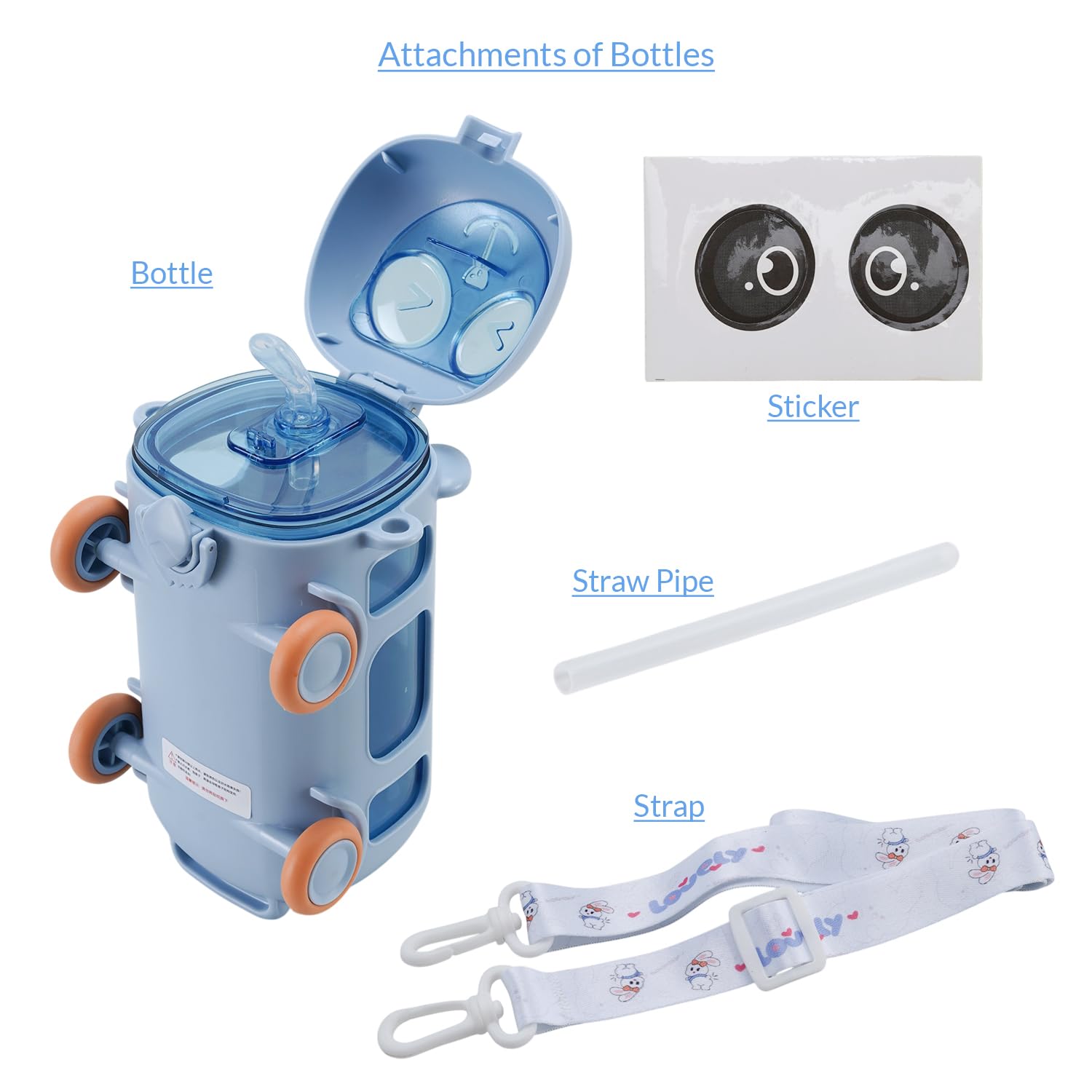 Dagcros Cute Panda Bus Shaped Water Bottle for Kids – 380ml Leak-Proof Bottle with Silicone Straw, Lock Lid, Portable Strap & Movable Wheels – Fun School Sipper for Boys & Girls