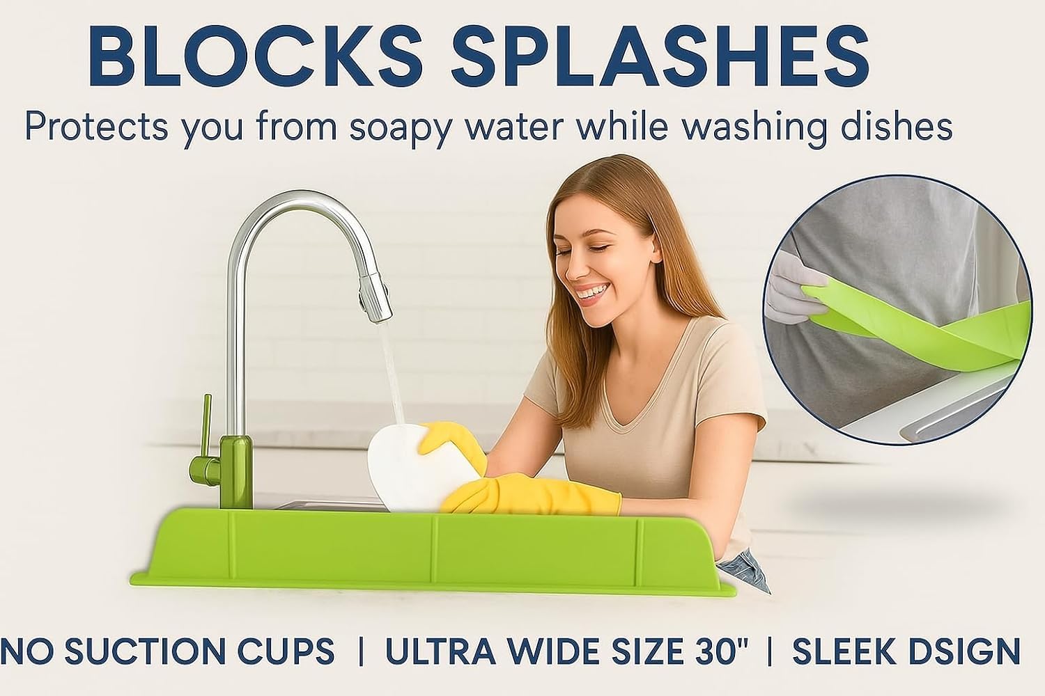 Silicone Sink Splash Guard for Kitchen – Flexible Water Barrier for Dishwashing, Protects Countertops & Clothes (2 Pcs)