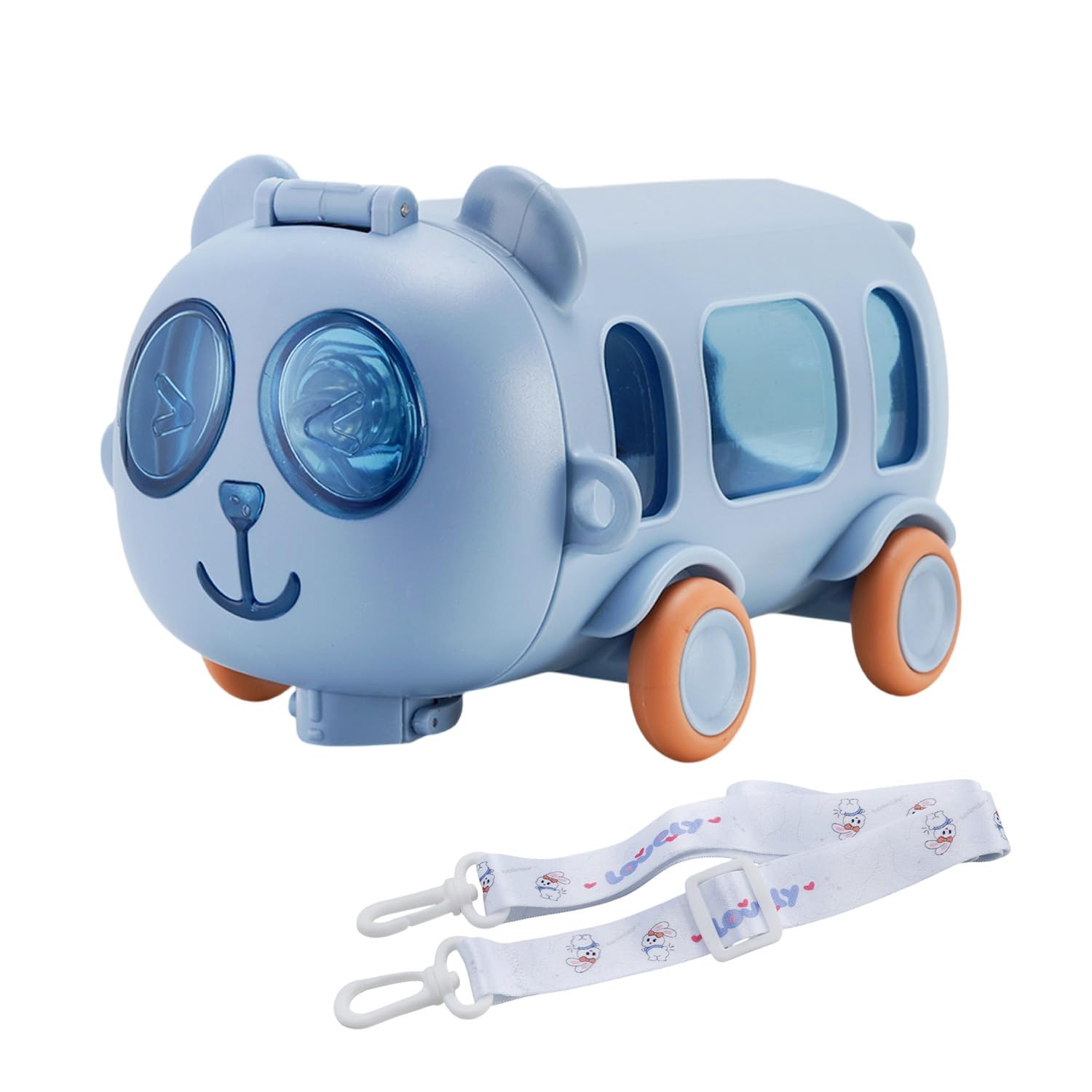 Dagcros Cute Panda Bus Shaped Water Bottle for Kids – 380ml Leak-Proof Bottle with Silicone Straw, Lock Lid, Portable Strap & Movable Wheels – Fun School Sipper for Boys & Girls
