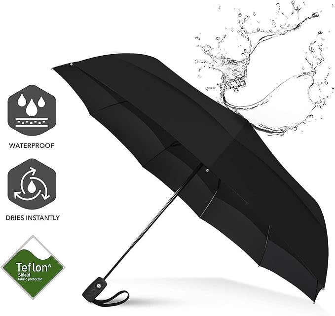 Portable Auto Travel Umbrella - Windproof for Rain, Strong for Wind, Auto Open/Close Button