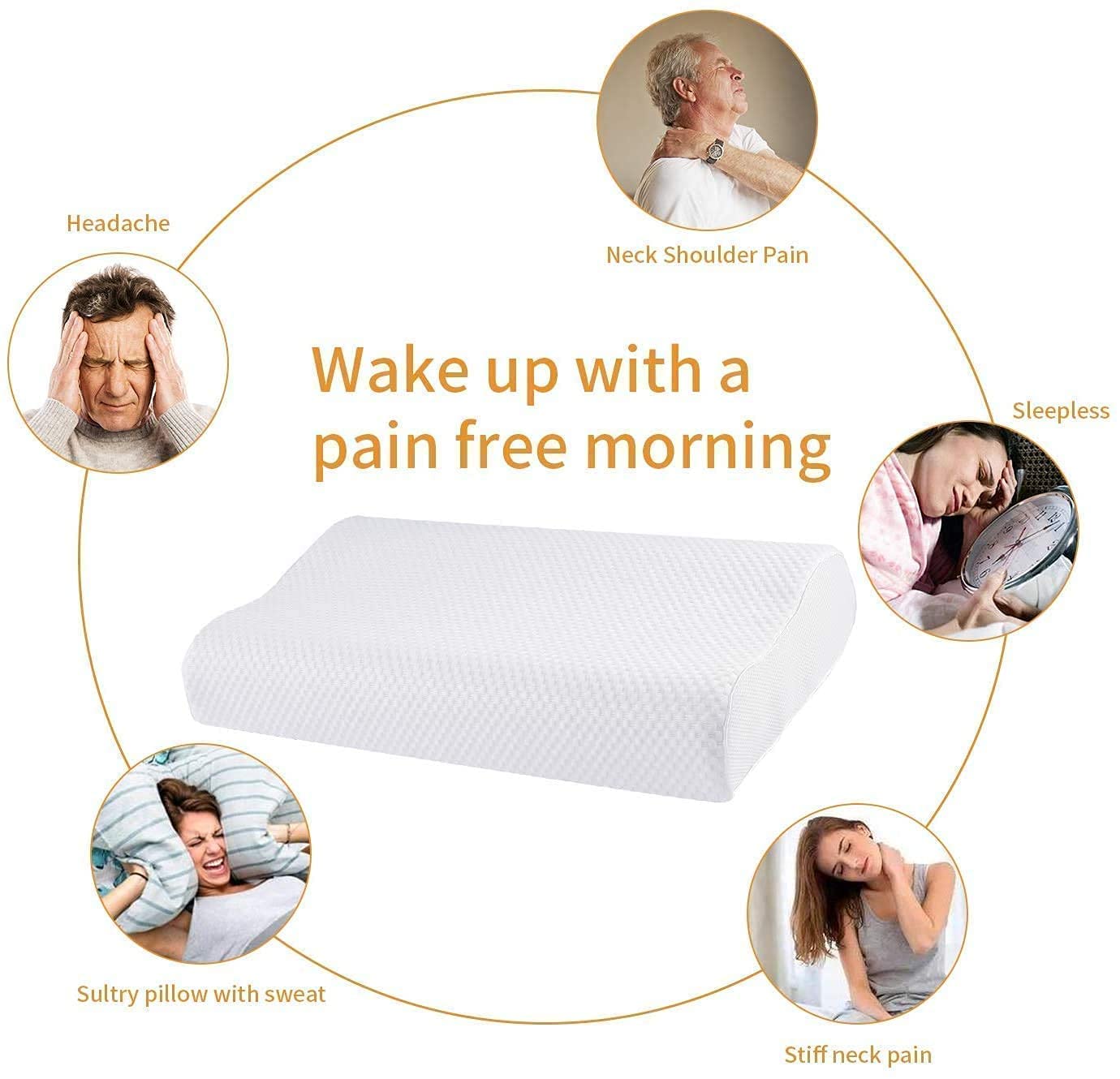 Memory Foam Pillow, Cervical Pillow for Neck Pain, Orthopedic Contour Pillow Support for Back, Stomach, Side Sleepers, Anti-Snoring Relief Neck Pillow, Anti-Allergy