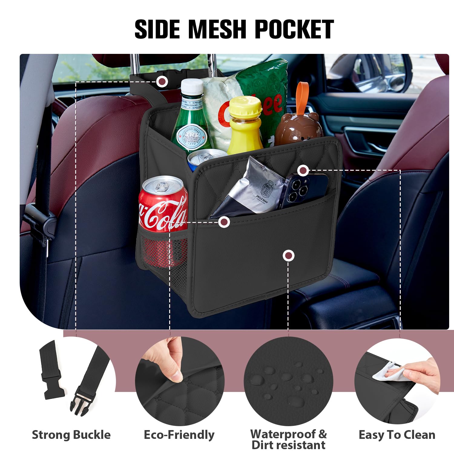 Back Seat Car Organizer, Leather Car Seat Organizer Foldable Universal Multifunctional Large Hanging Back Seat Organizer