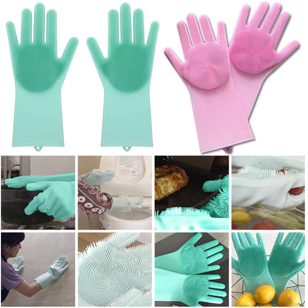 Gloves Magic Silicone Dish Washing Gloves, Silicon Cleaning Gloves, Silicon Hand Gloves for Kitchen Dishwashing and Pet Grooming, Great for Washing Dish, Car, Bathroom (