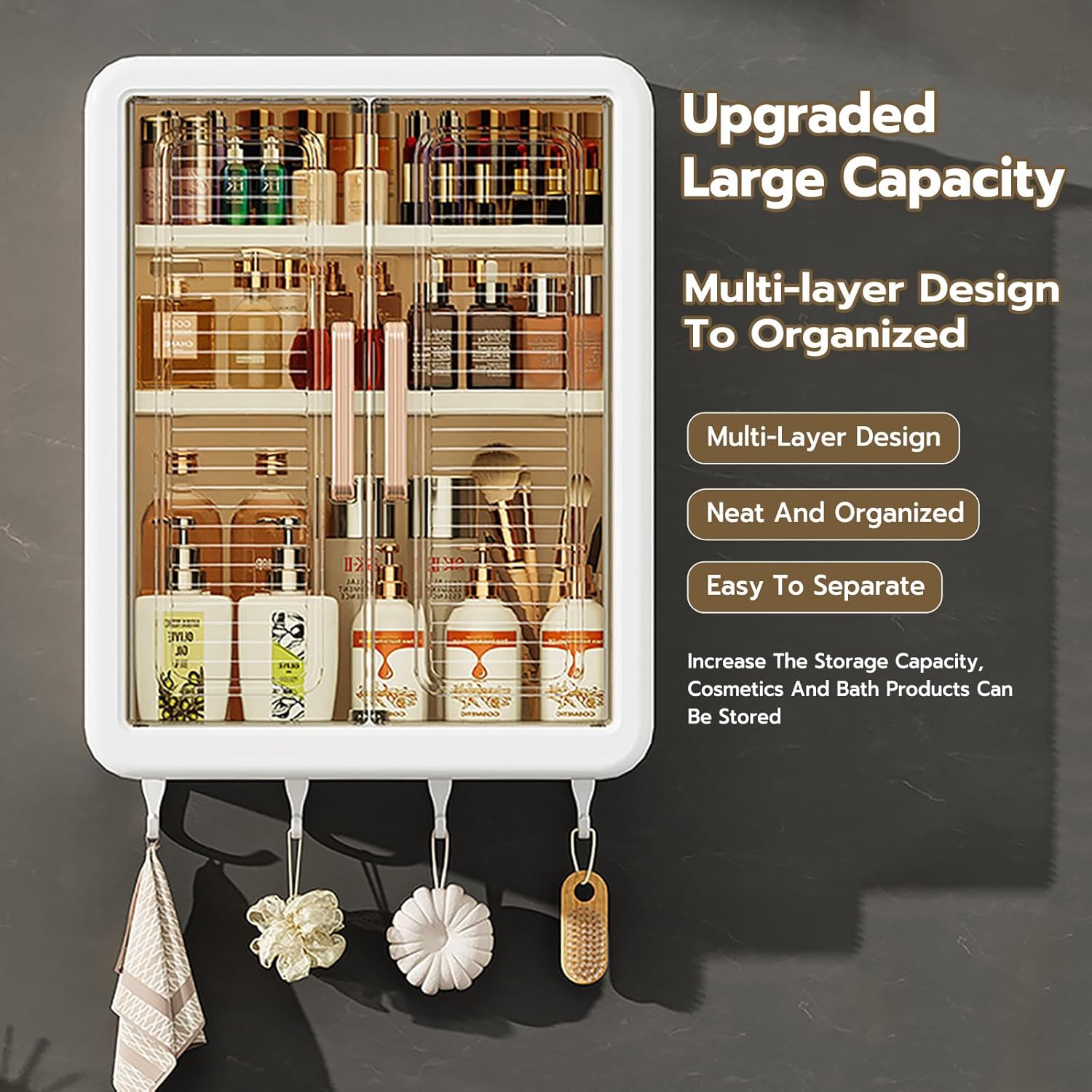 No-Drill Bathroom Shelf & Storage Cabinet - Wall Organizer for Bathroom Essentials, Makeup, Skincare, and More