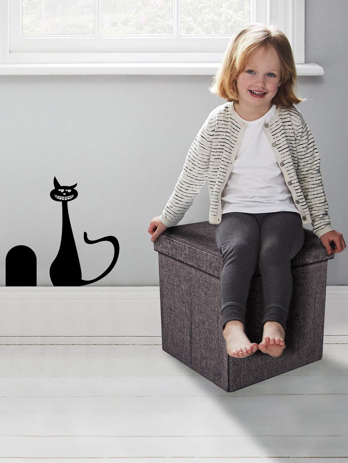 Linen Home Foldable Large Storage Ottoman Bench Footrest Stool Storage Ottoman Bench for footrest Stool Coffee Table and Seating Ottoman (30 X 30 X 30 c.m., Grey)