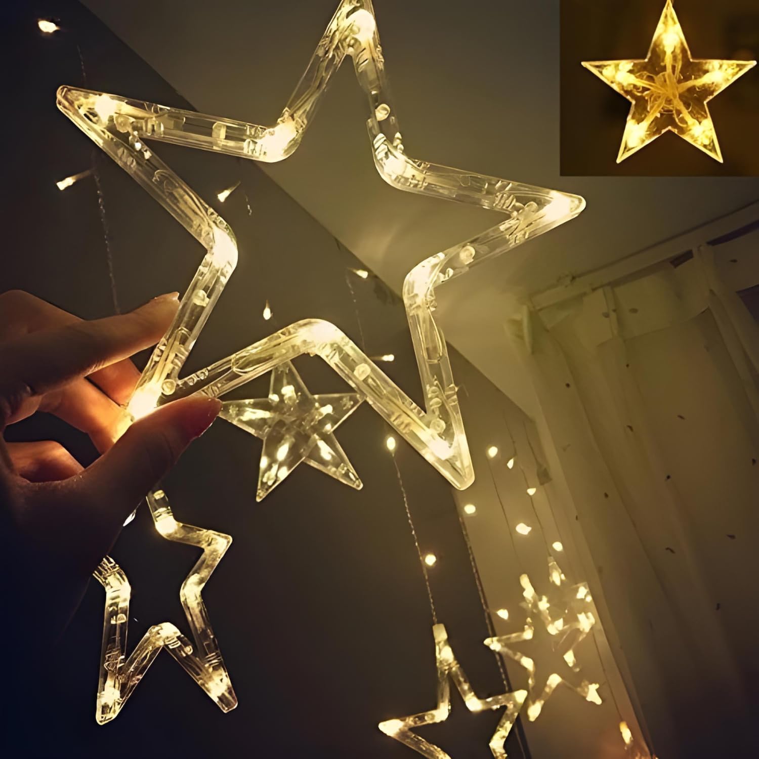 10 Stars Curtain Fairy String 108 Led 5 Big Star 5 Small Star Light with 8 Flashing Modes