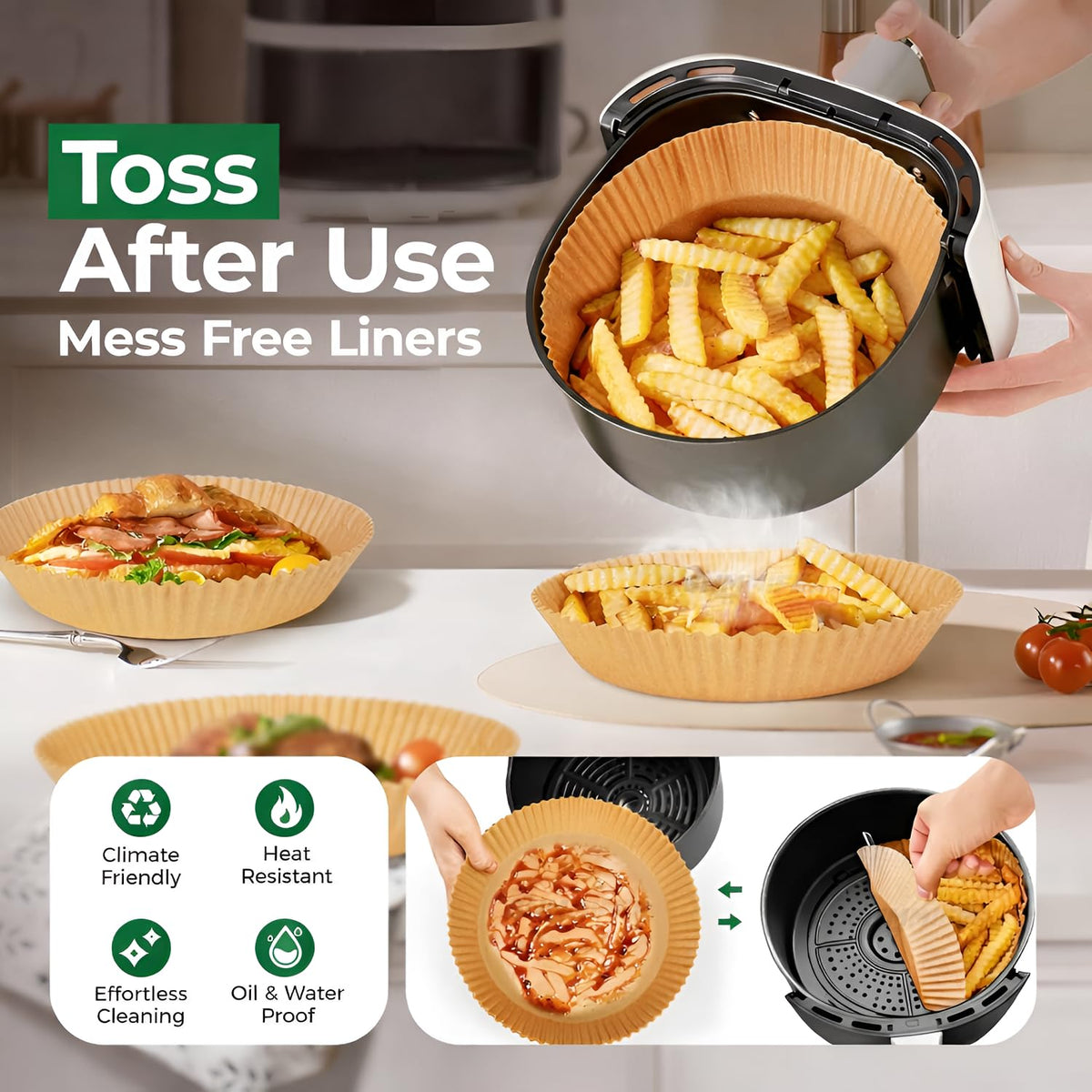 100 PCS Round Air Fryer Paper Sheets Disposable