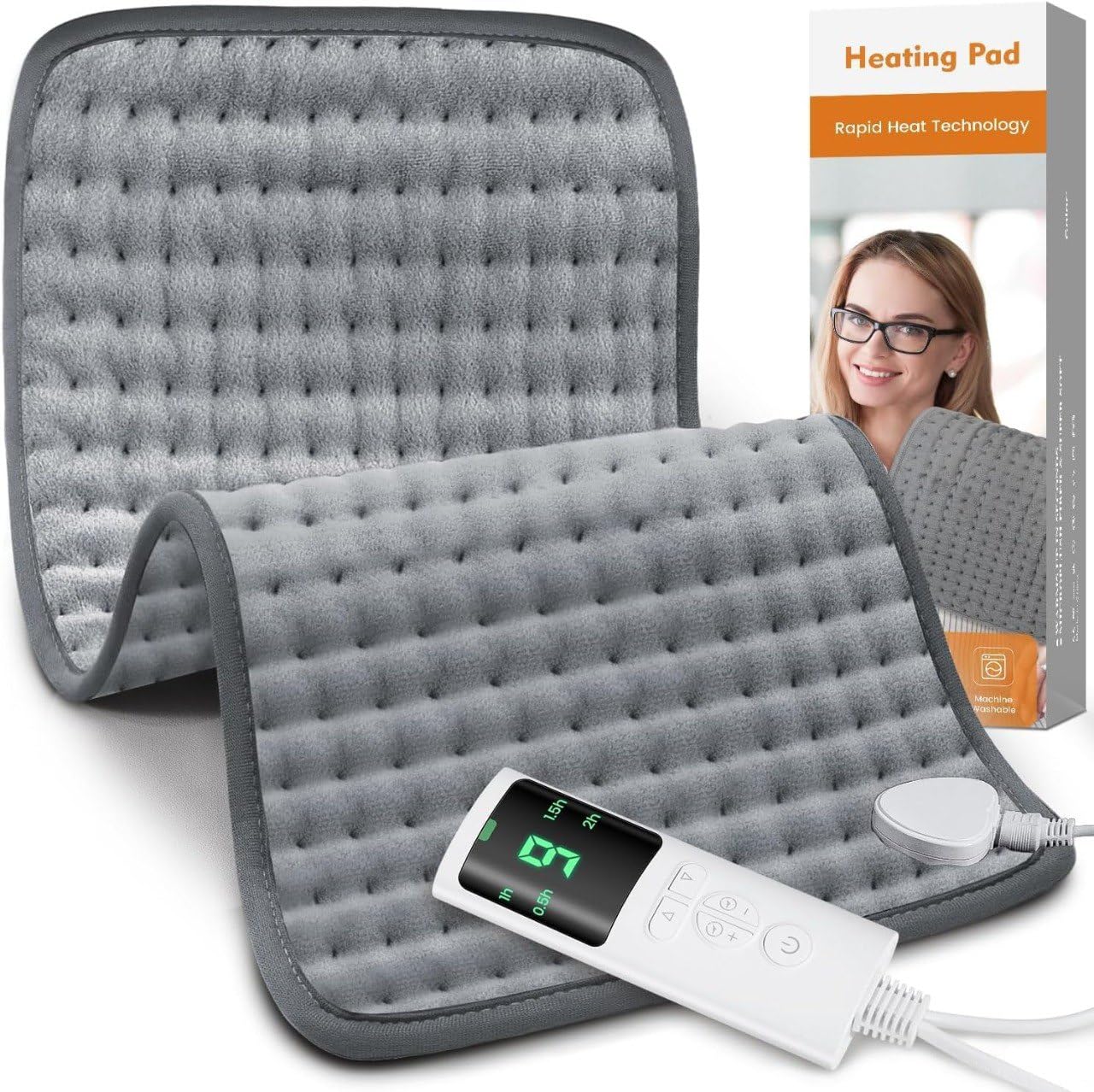 Electric Heating Pad 30×60 cm with Auto Shut-Off & 6 Heat Settings – Digital Controller for Back Pain, Shoulder Aches, Muscle Relief & Cramps – Soft Washable Fabric, Rapid Heat Therapy