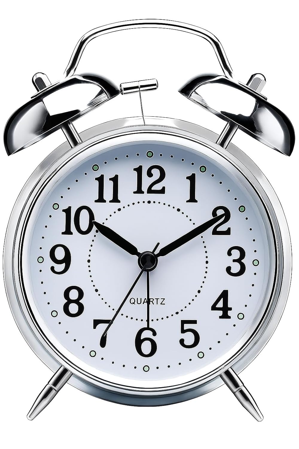 Twin Bell Table Clock, Metal Frame Alarm Clock with Night Backlight