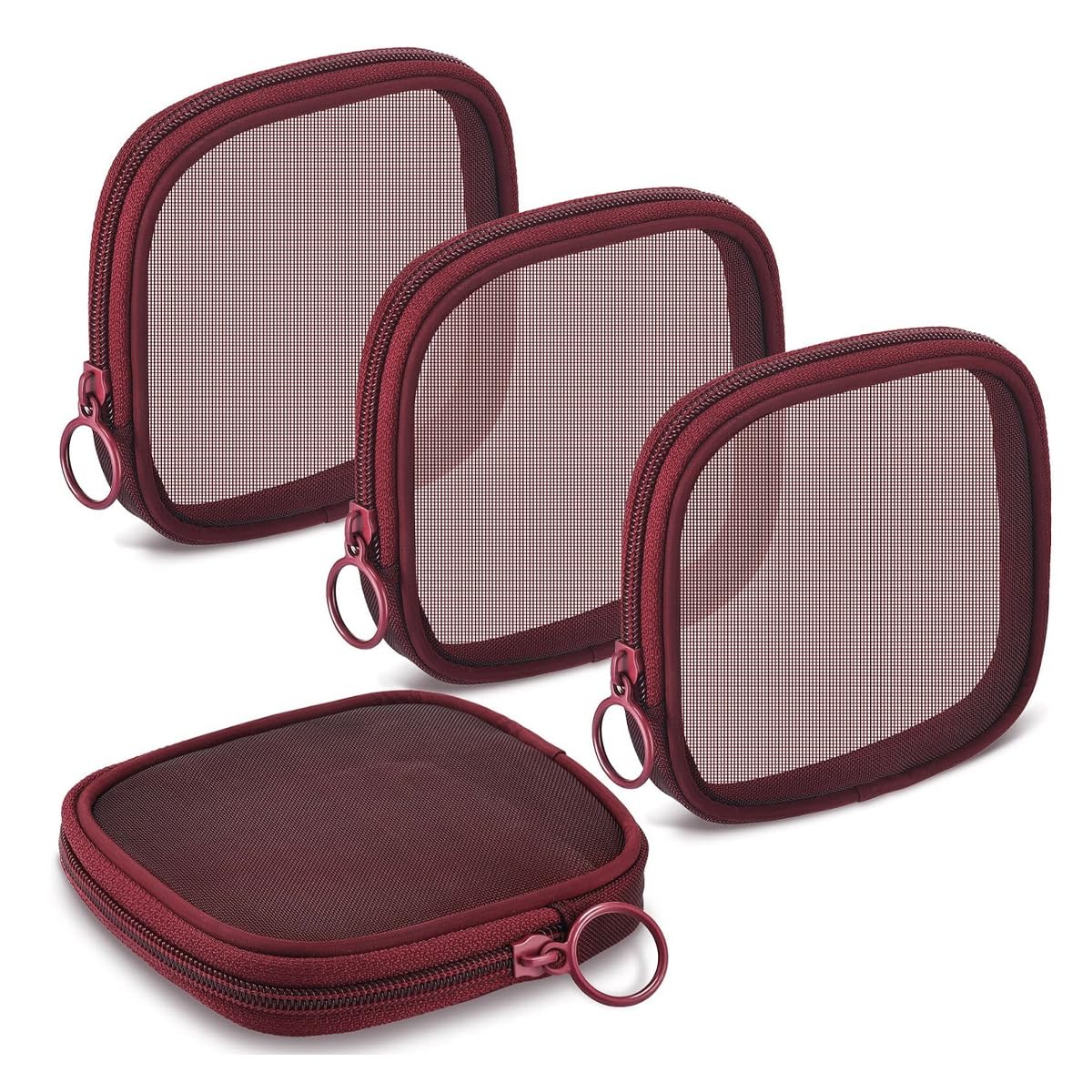 MINI ZIPPER MESH COSMETIC POUCH 13*13 CM (WINE RED) (1PC)