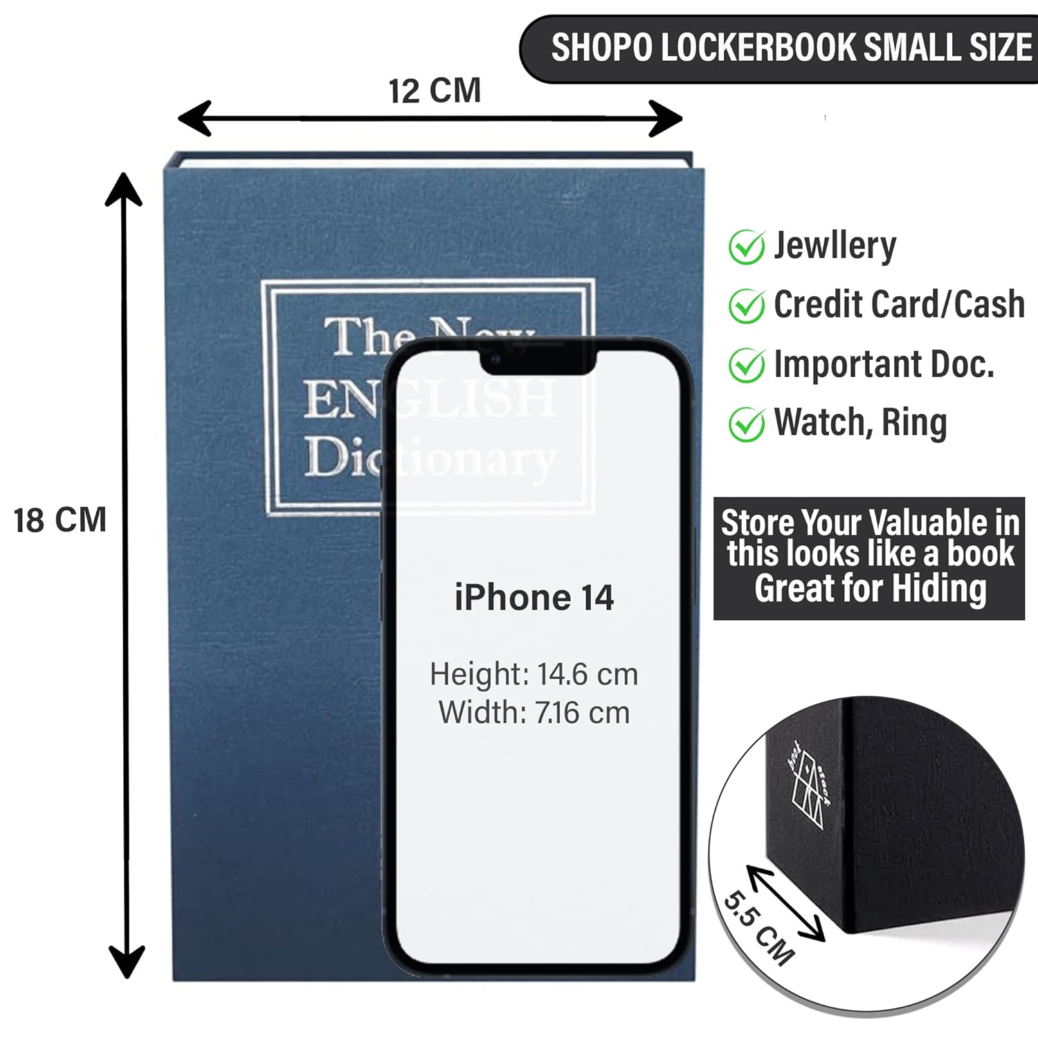 Book Locker Dictionary Stainless Steel Hidden Safe Jewellery Box/Cash Locker for Home and Office