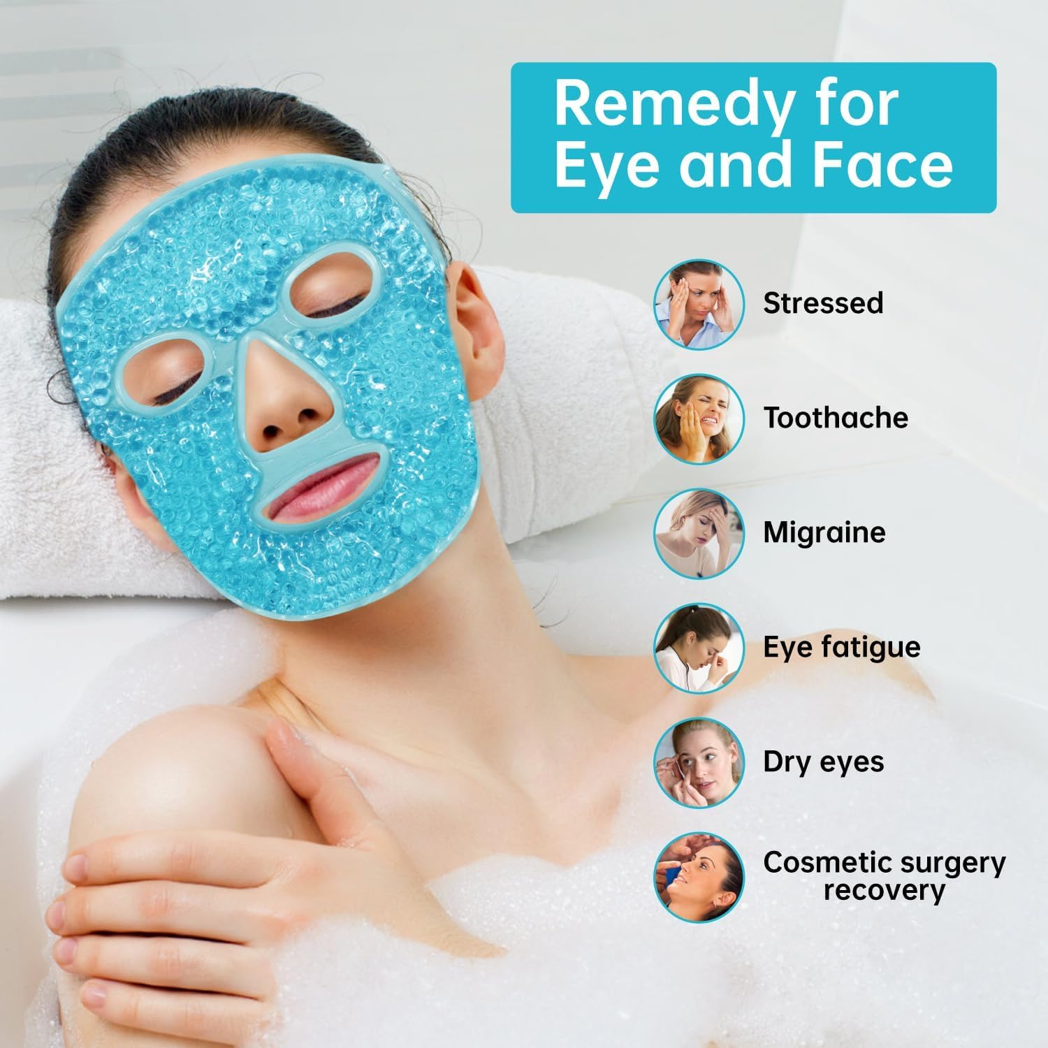 Cold Face Eye Mask, Ice Pack Reduce Face Puff, Dark Circles, Gel Beads Hot Heat Cold Compress Pack