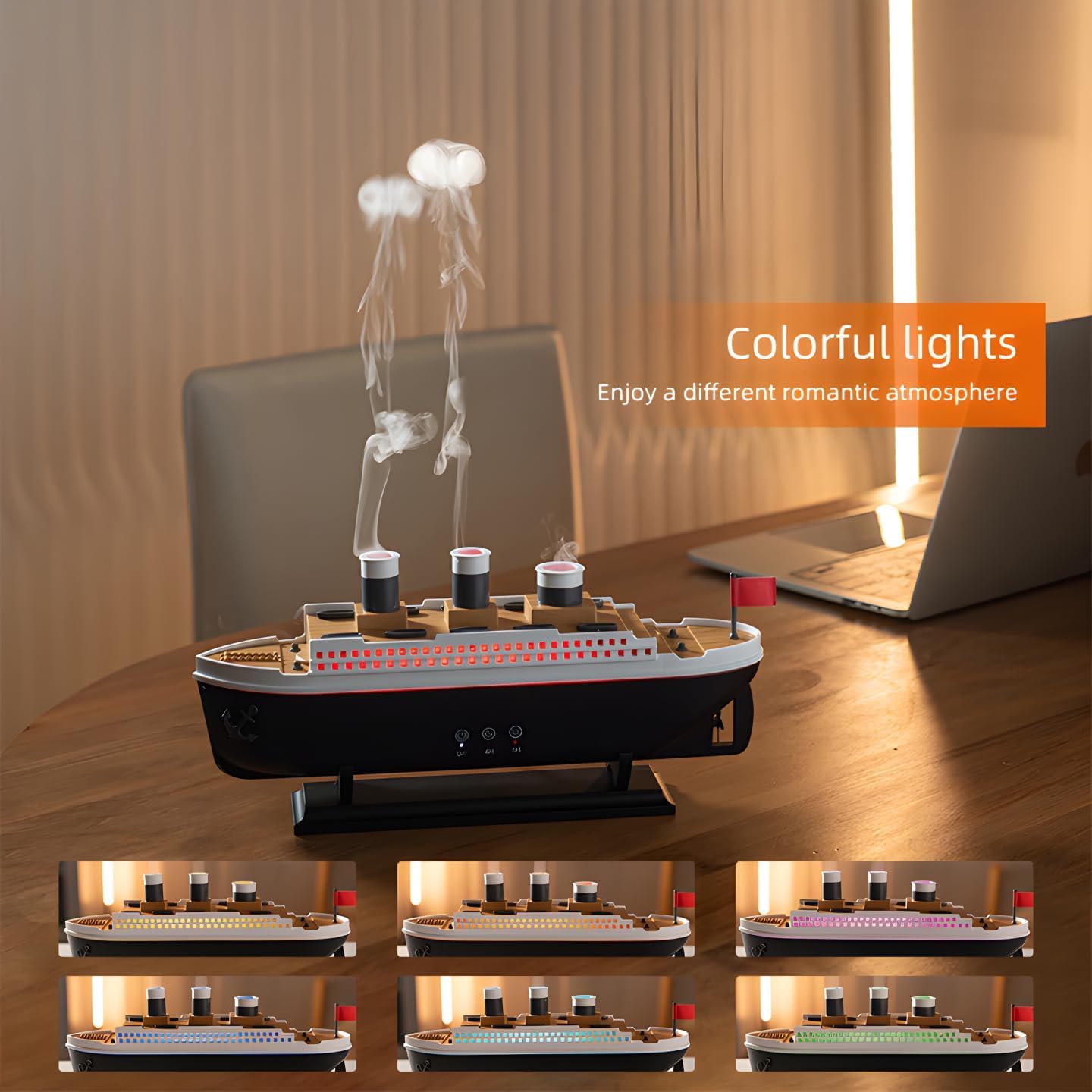 Humidifier for Bedroom Titanic Humidifier with Remote Aromatherapy Diffuser Steamship Humidifier 7 Light 2 Mist Mode Air Humidifiers