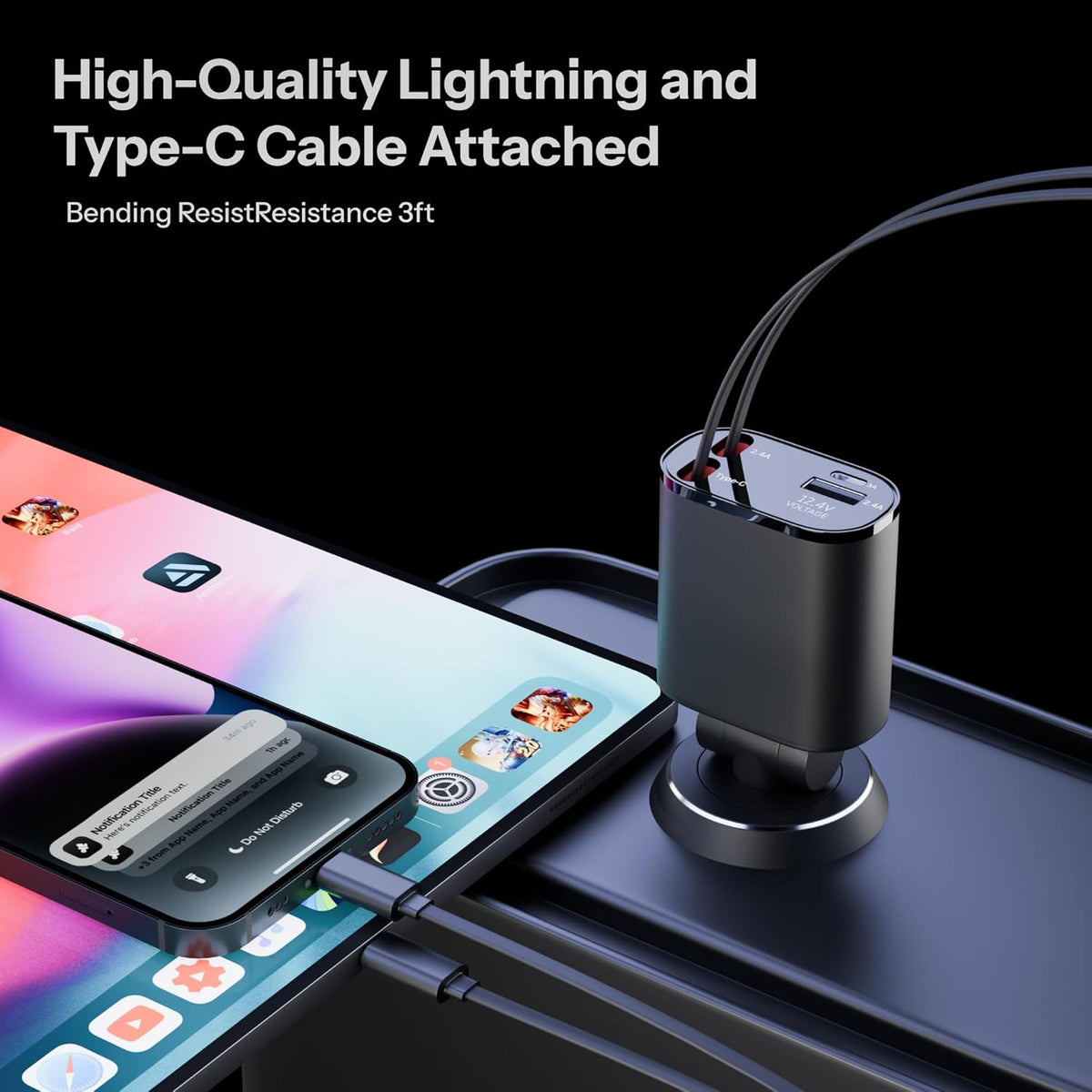 4 In 1 2 USB Ports Car Charger|Retractable Car Charger